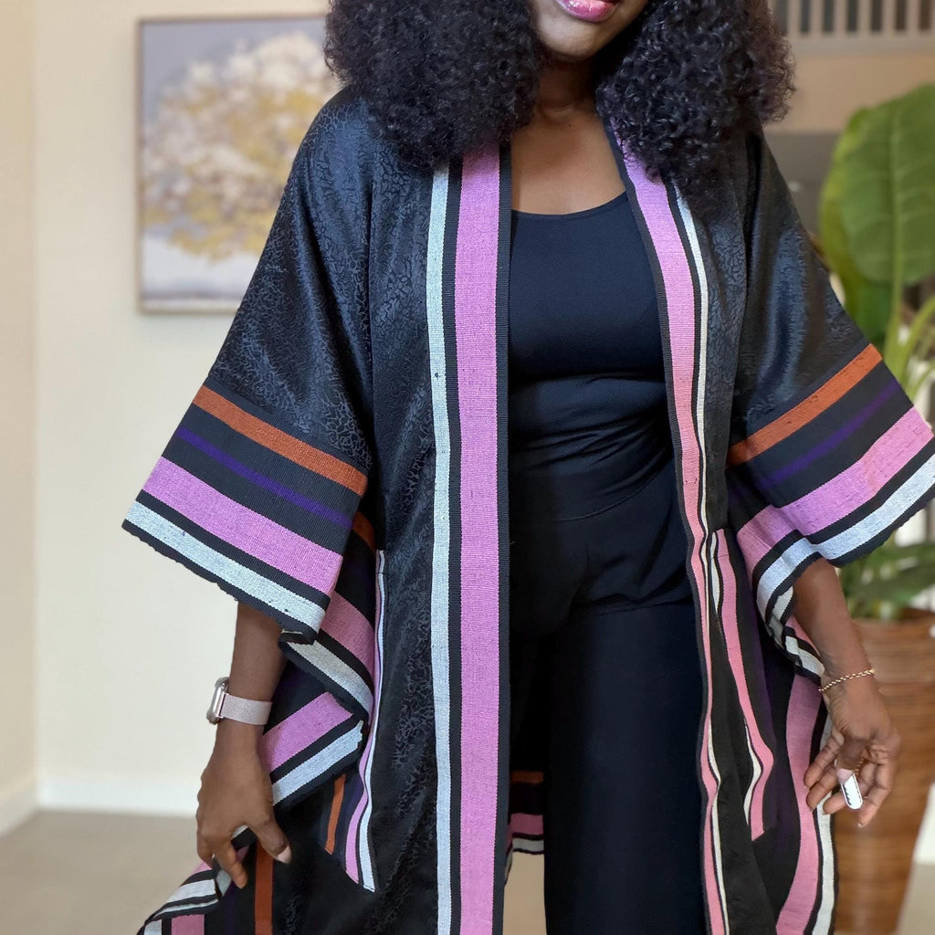 Luxury Damask and Aso Oke Kimono, Damask and Aso Oke Kimono – African Jacket, Boho Duster, Statement Kimono for Women, Festival Outfit