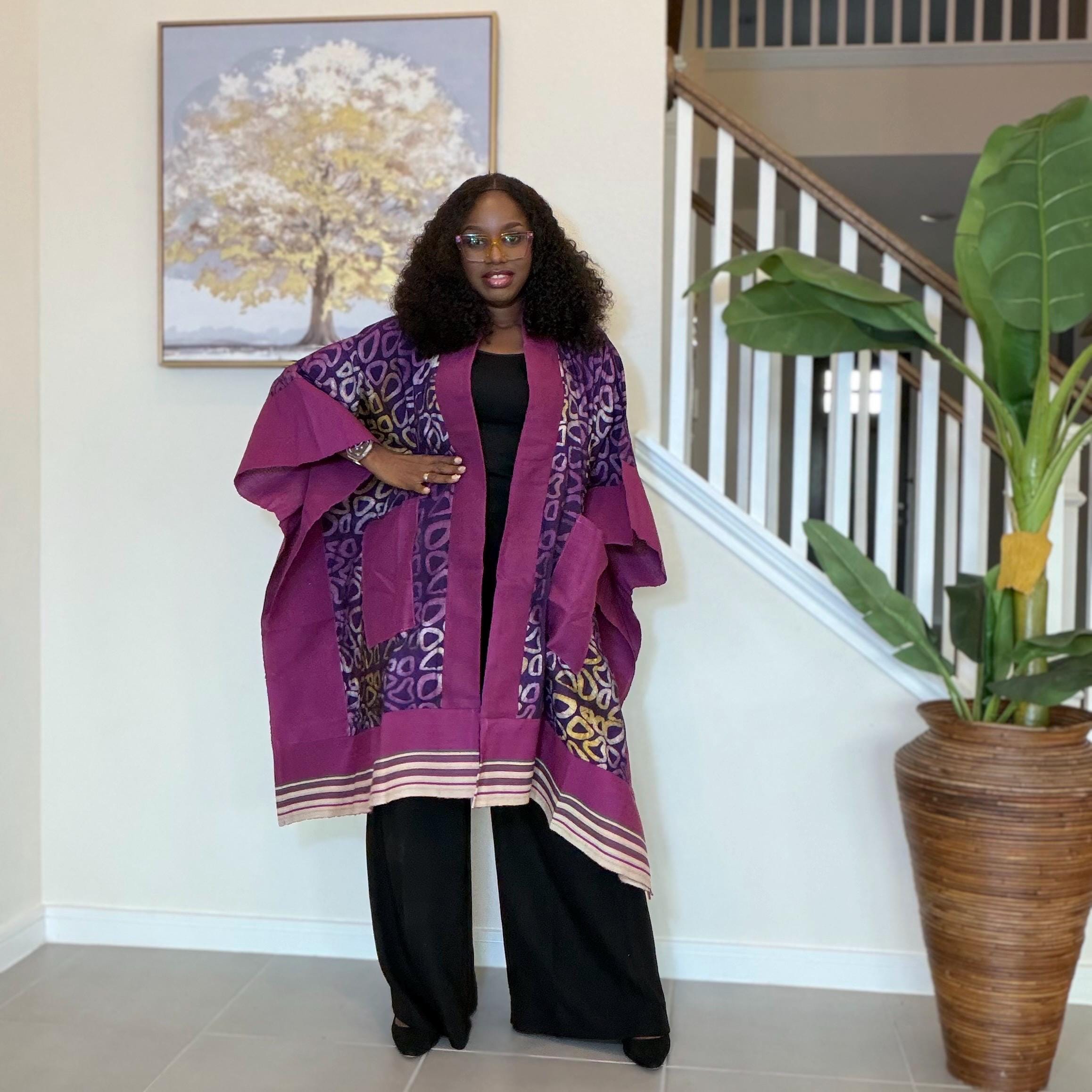 Handmade African Adire Aso Oke Kimono: Boho Print Robe