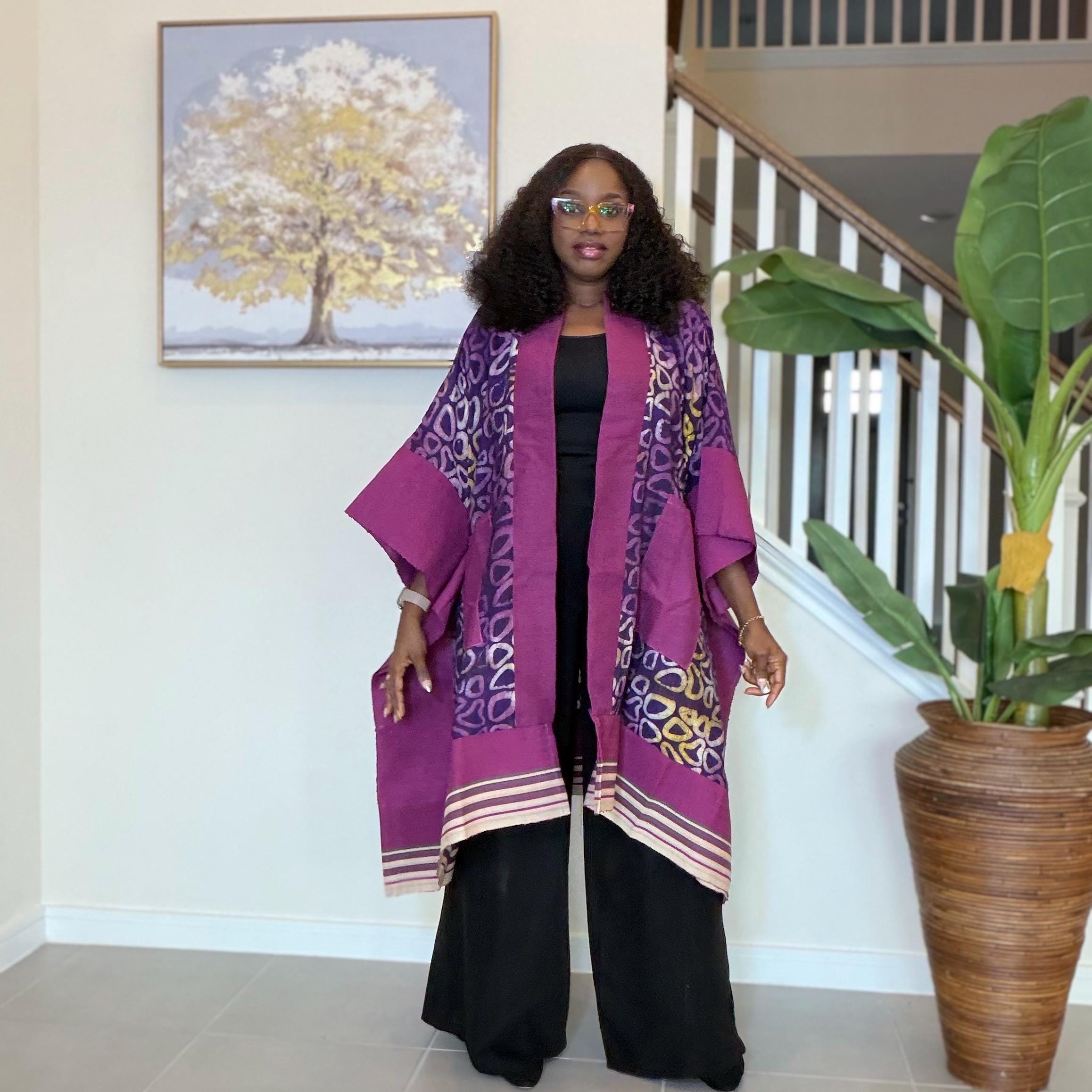 Handmade African Adire Aso Oke Kimono: Boho Print Robe