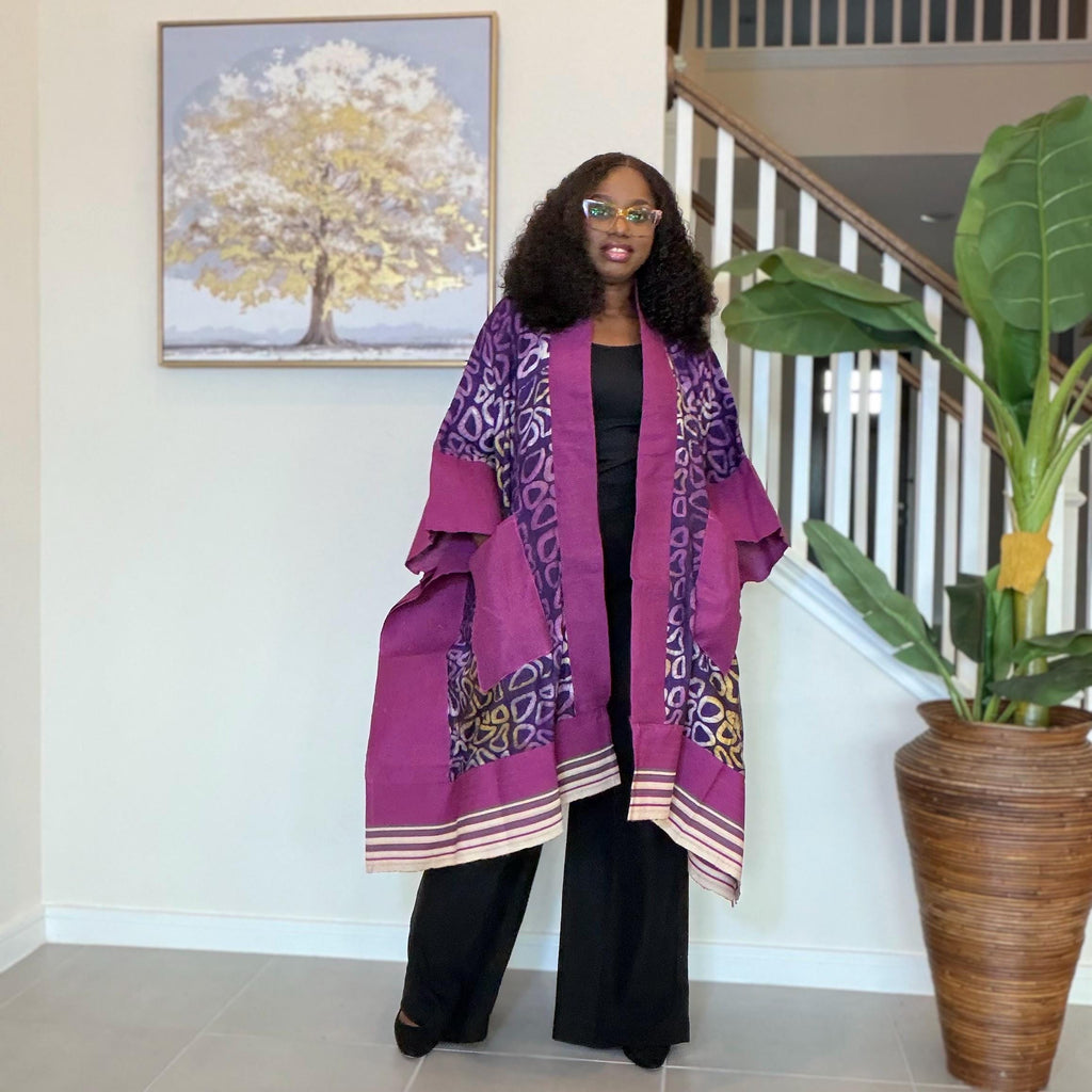Handmade African Adire Aso Oke Kimono: Boho Print Robe