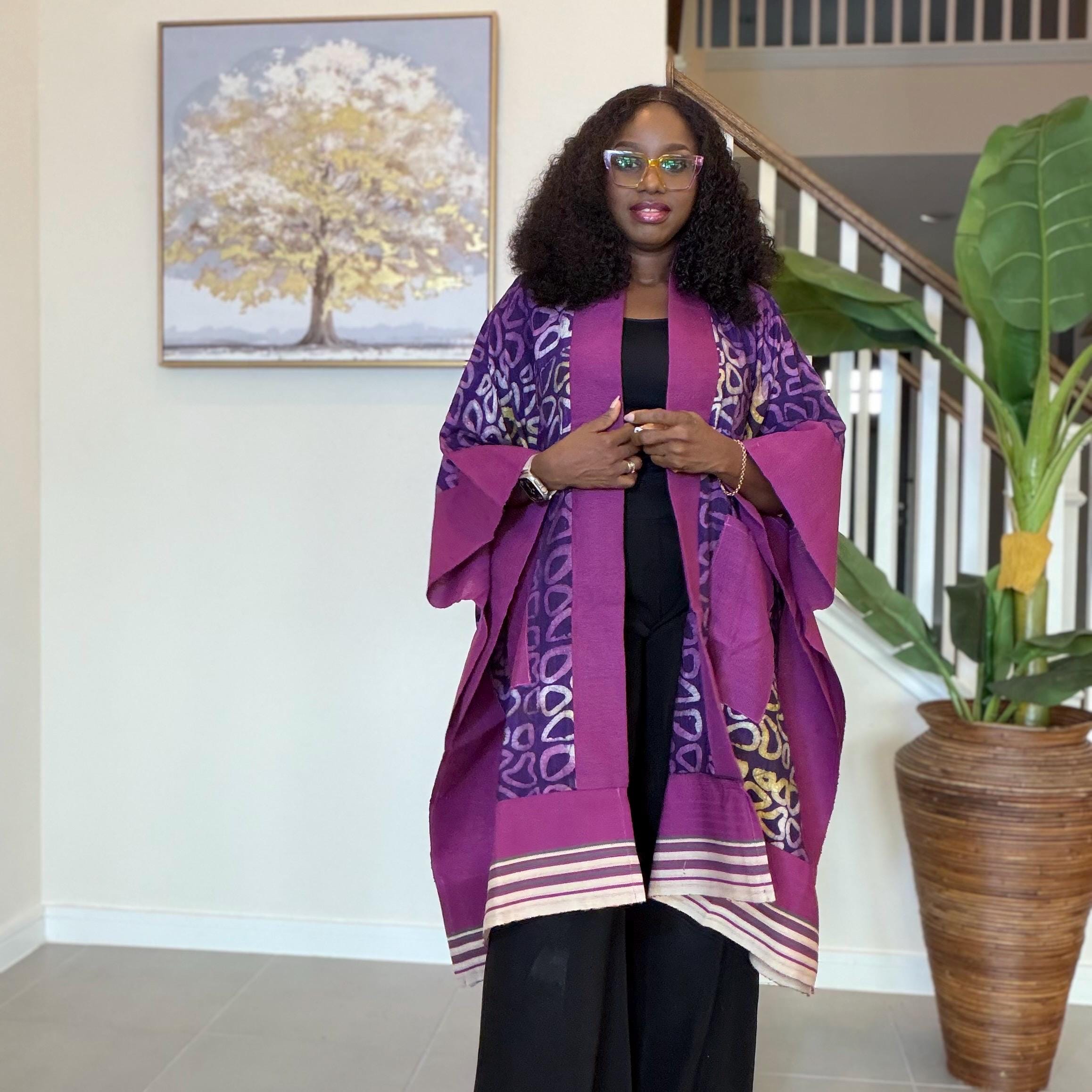 Handmade African Adire Aso Oke Kimono: Boho Print Robe