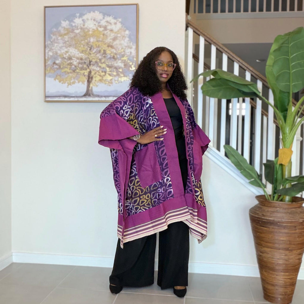 Handmade African Adire Aso Oke Kimono: Boho Print Robe