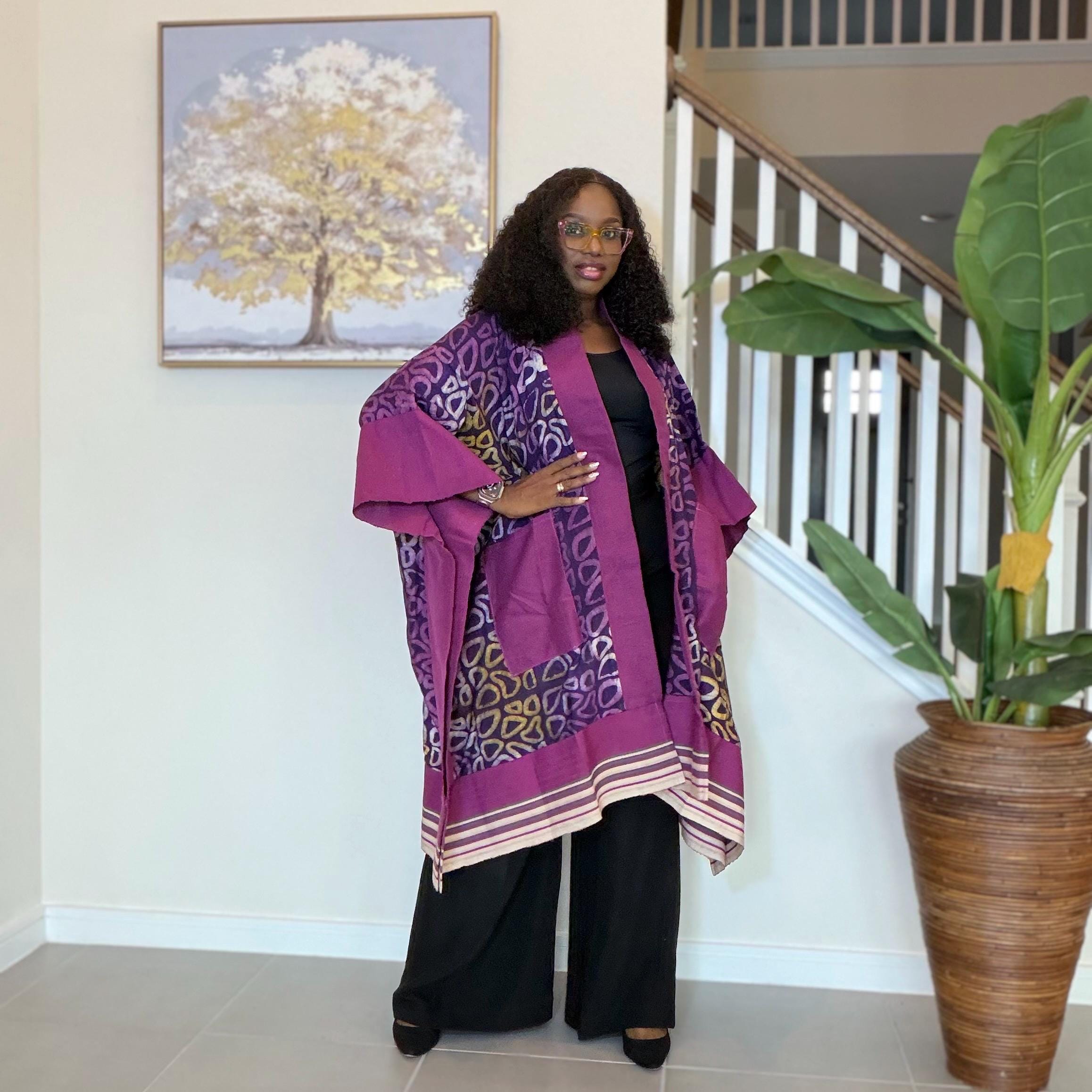 Handmade African Adire Aso Oke Kimono: Boho Print Robe