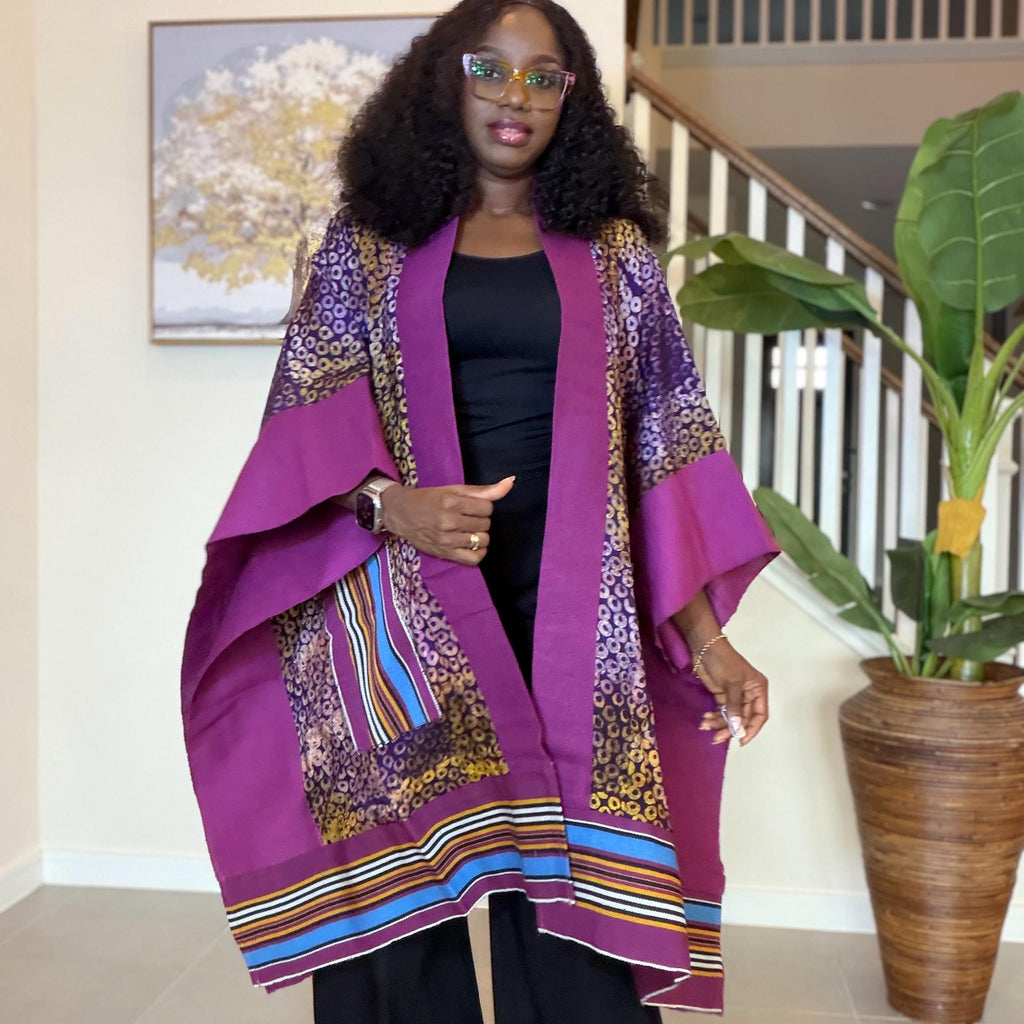 Handmade African Adire Aso Oke Kimono: Boho Print Robe