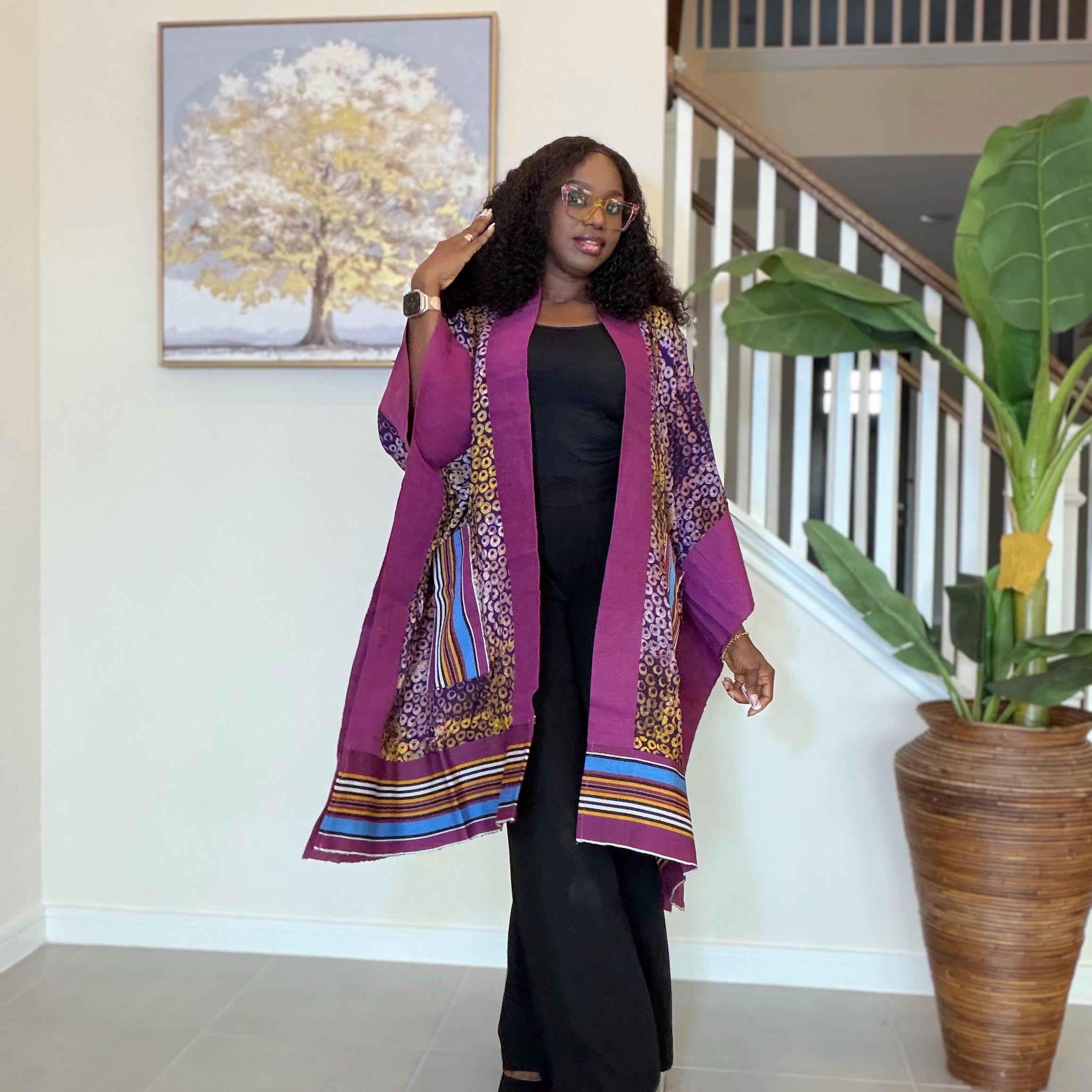 Handmade African Adire Aso Oke Kimono: Boho Print Robe