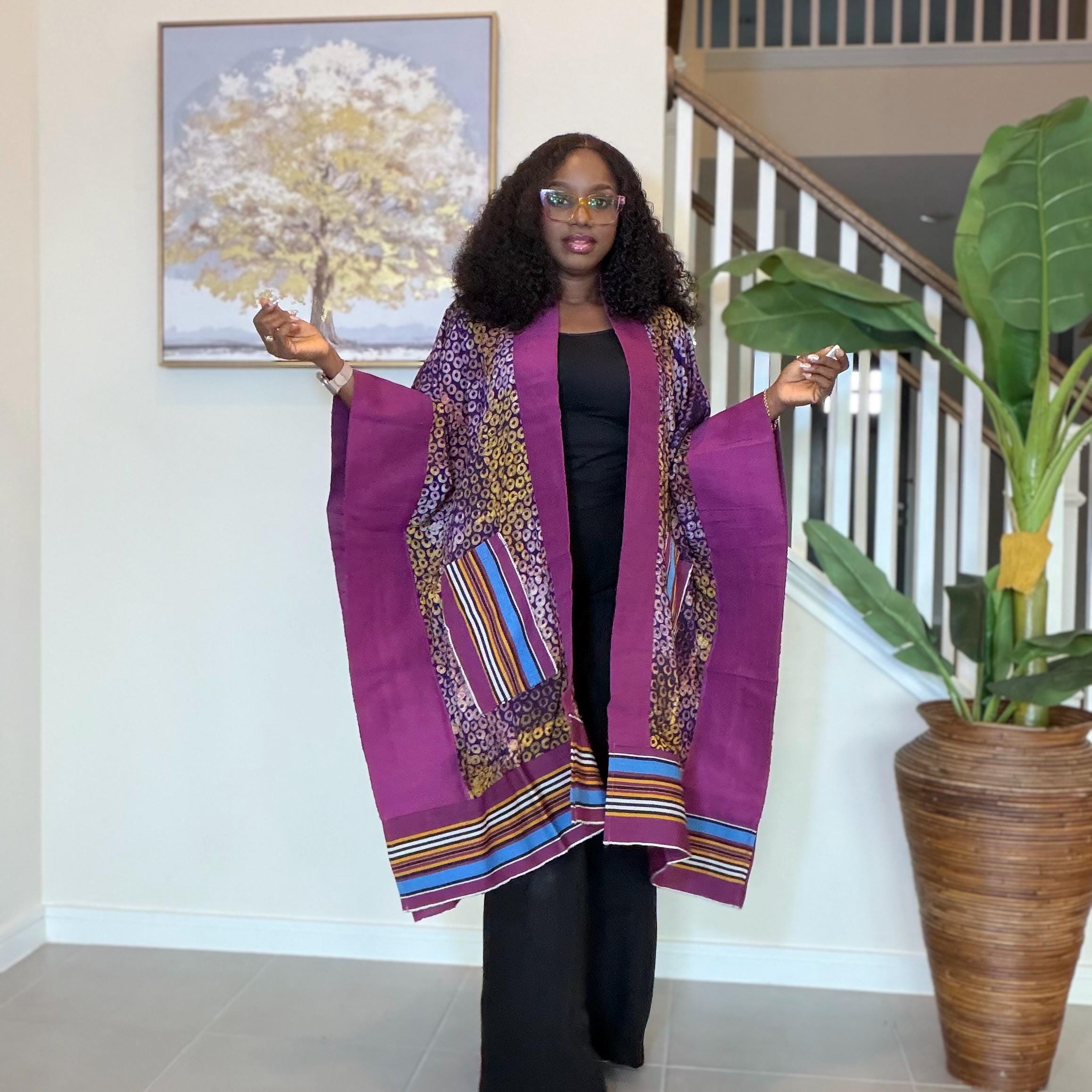 Handmade African Adire Aso Oke Kimono: Boho Print Robe