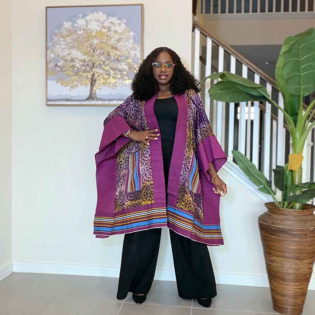 Handmade African Adire Aso Oke Kimono: Boho Print Robe