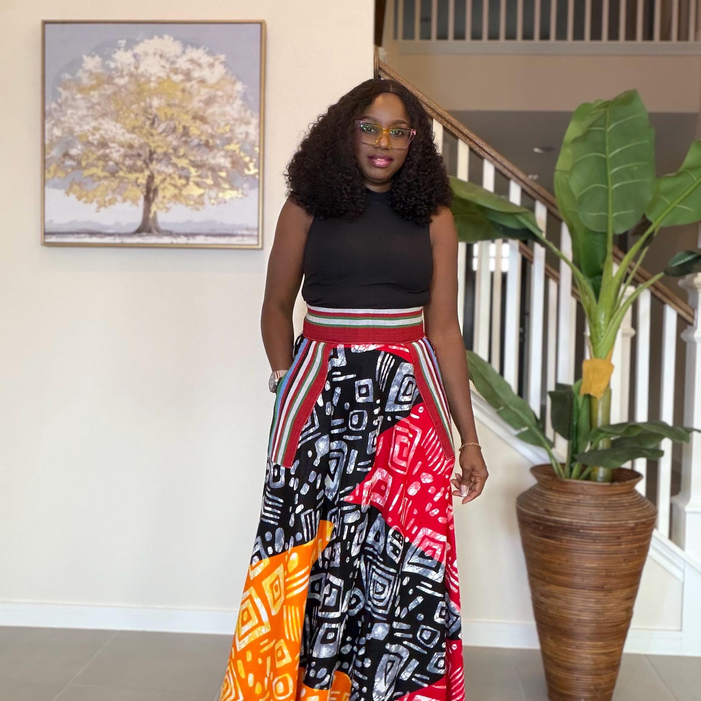 Colorful Ankara Maxi Skirt | High Waist African Print Cotton Skirt