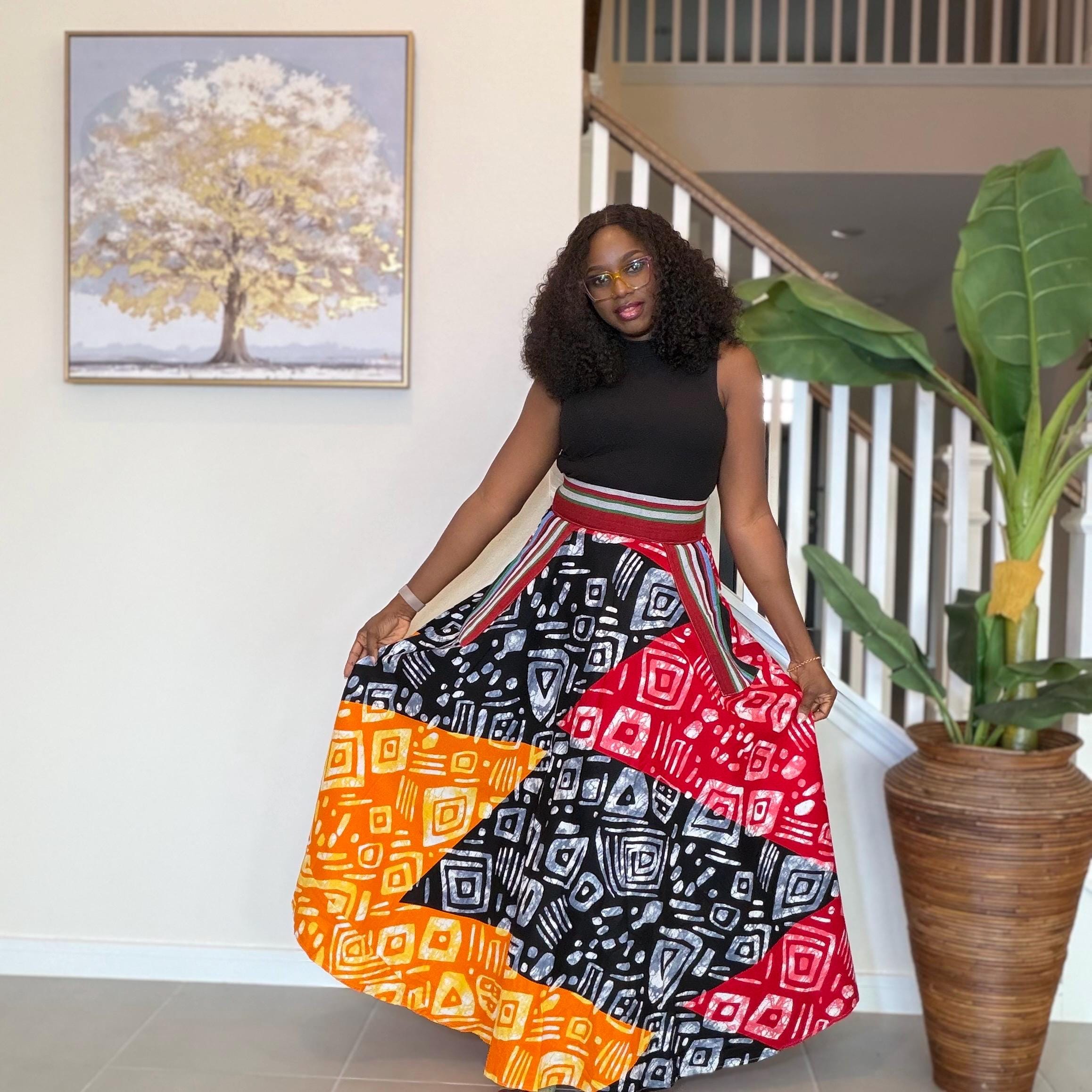 Colorful Ankara Maxi Skirt | High Waist African Print Cotton Skirt