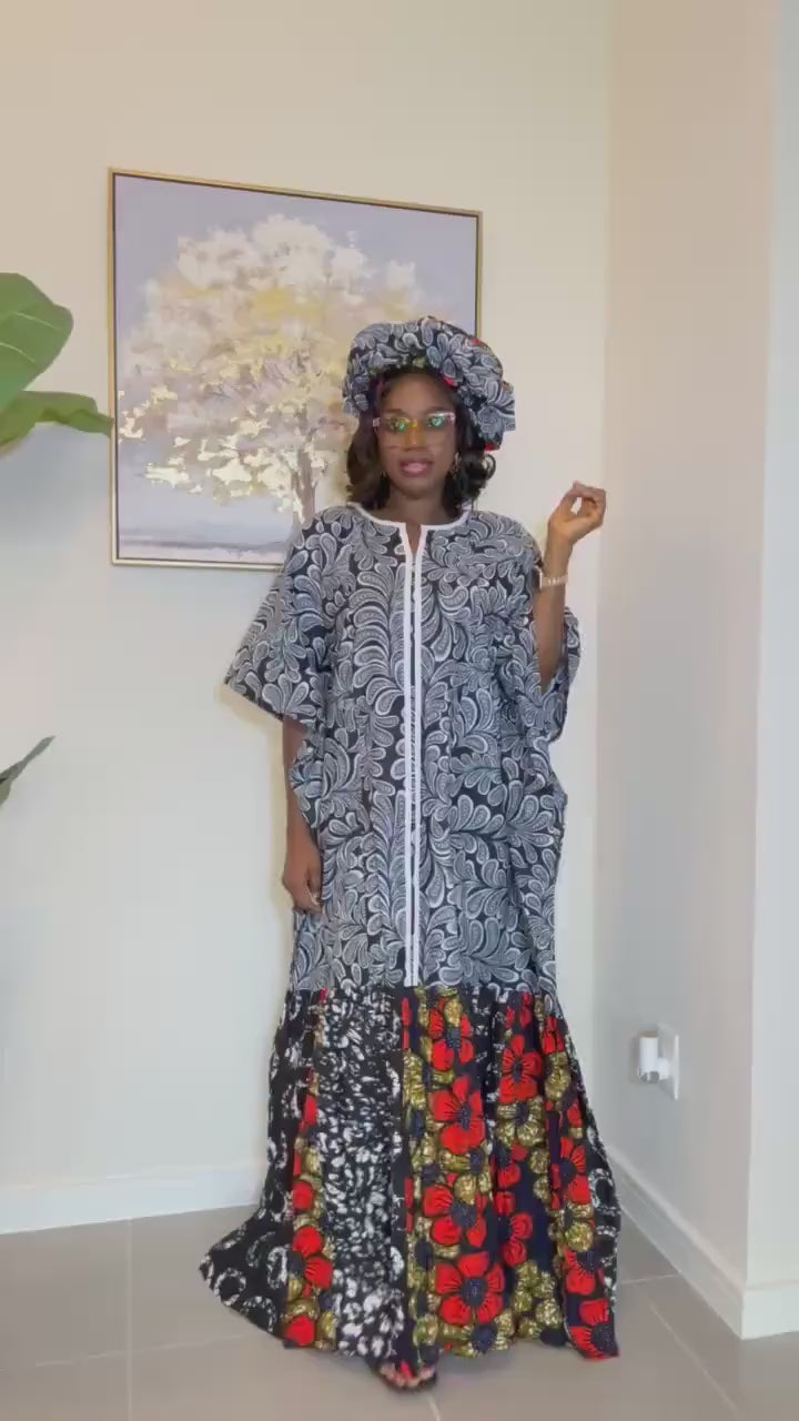 African Print Ankara Dress: Handmade Boho Fashion with Turban
