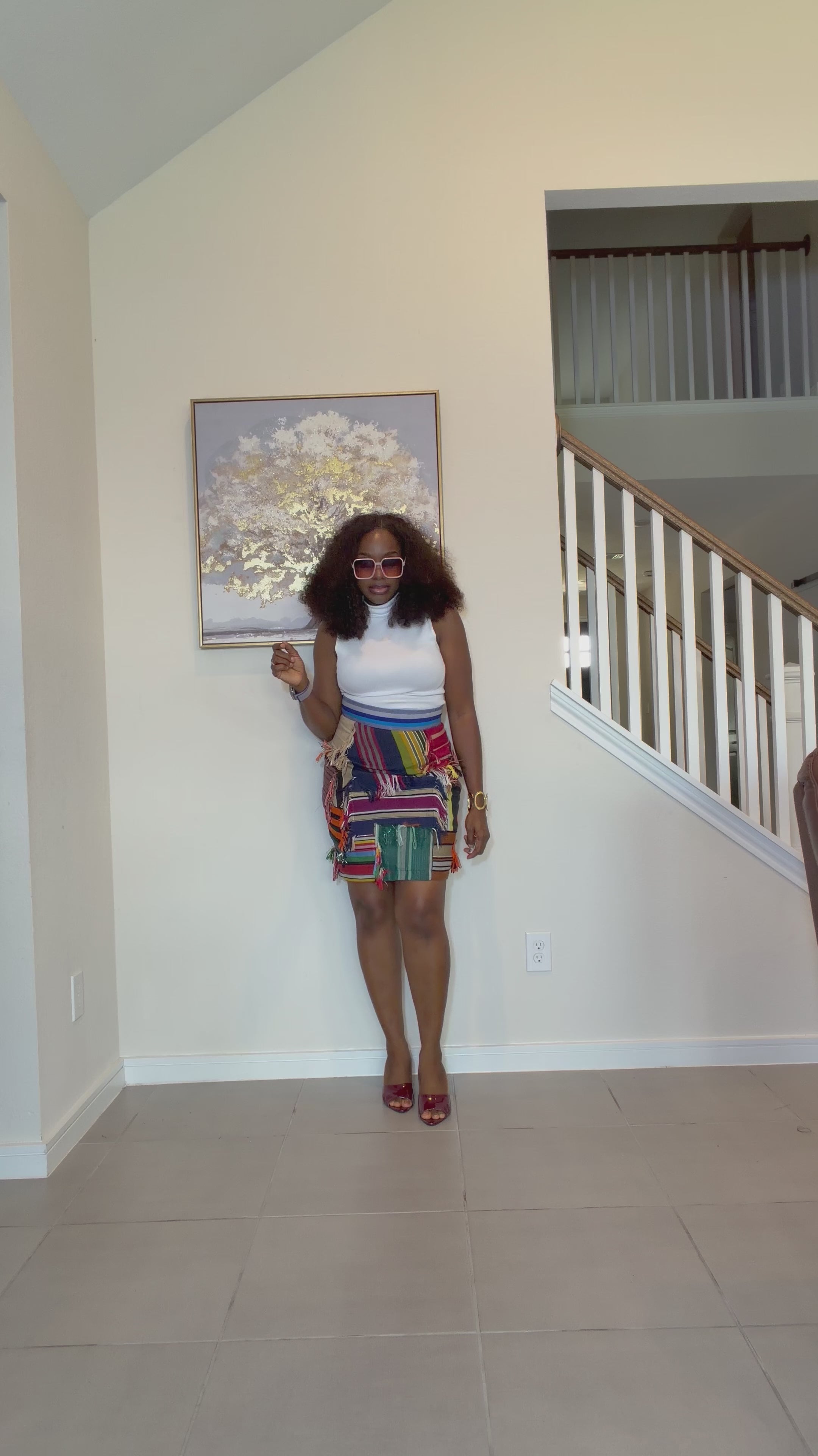 Multicolor Aso Oke Patch Mini Skirt