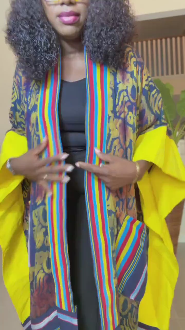 African Adire and Aso Oke Kimono | African jackets for women, African Kimono | African fashion | Handmade African Print Robe | Boho Nigerian