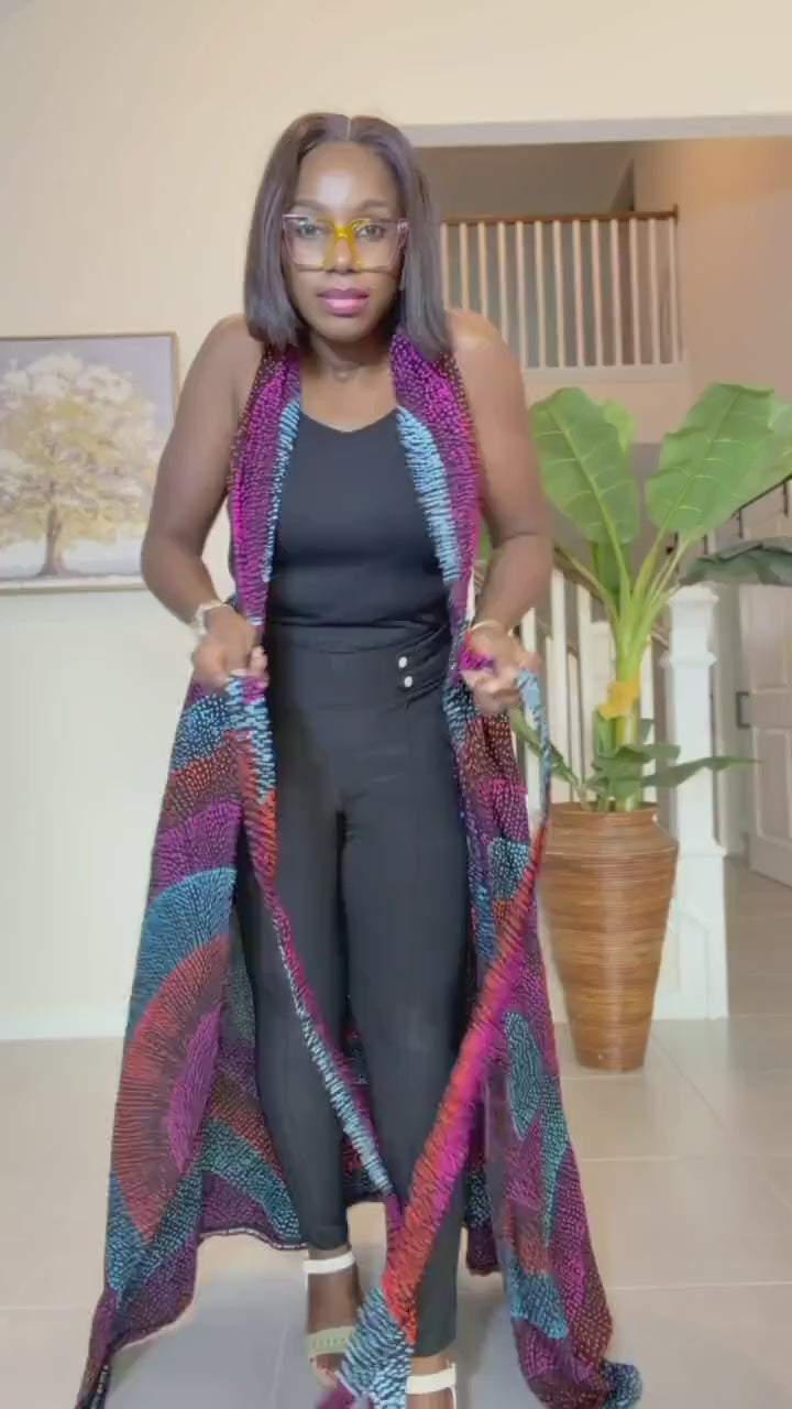 Sleeveless Ankara Kimono: African Print Belted Duster - Handmade