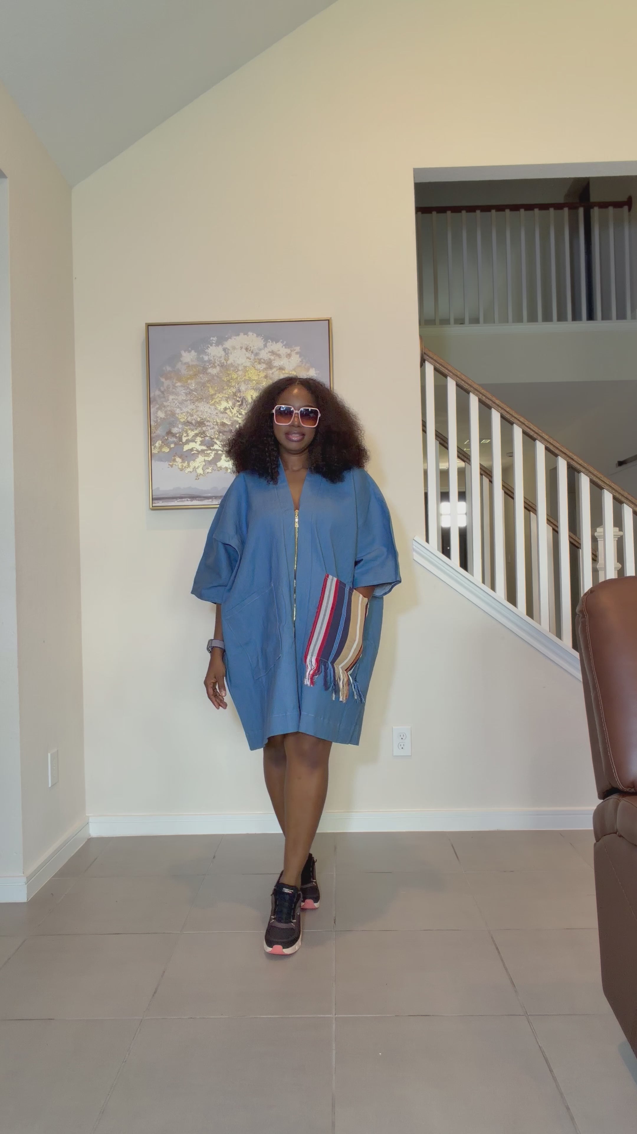 Denim and Aso Oke Shift Dress