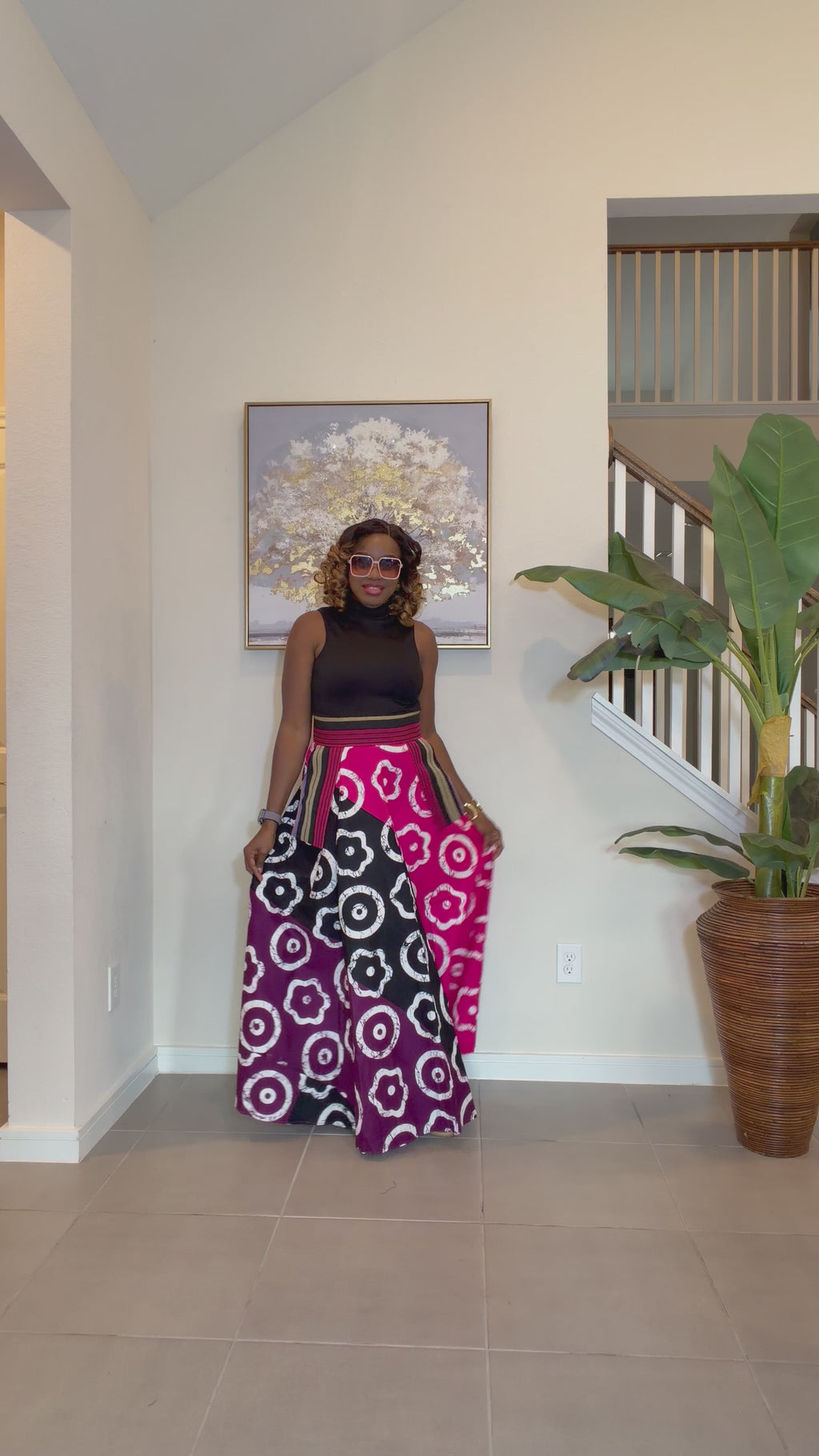 African Ankara Maxi Skirt, High Waist Skirt with Aso Oke Pockets