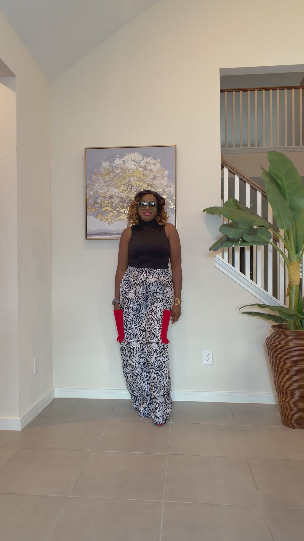 Ankara Wide‑Leg Pants with Aso Oke side pockets.
