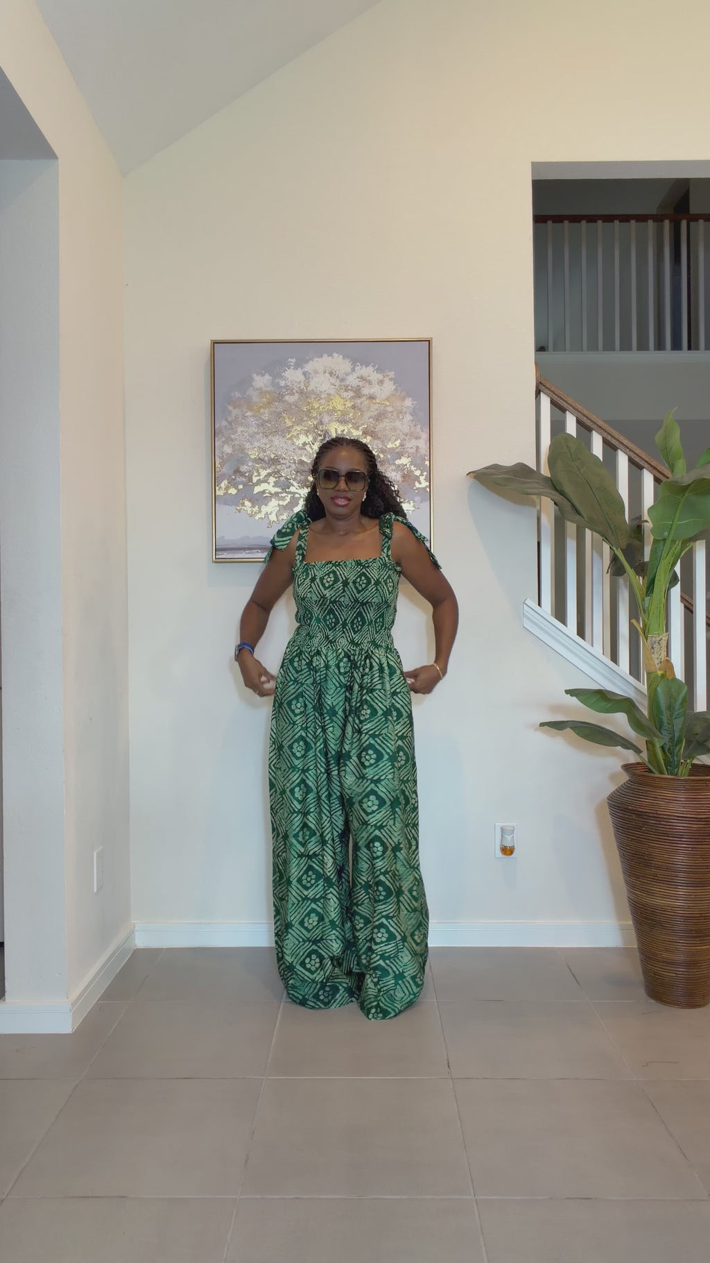 Handmade Adire Crepe Jumpsuit with Smocked Bodice