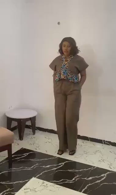 Linen Crop Top Set: African Print, High Waist Wide Leg Pants