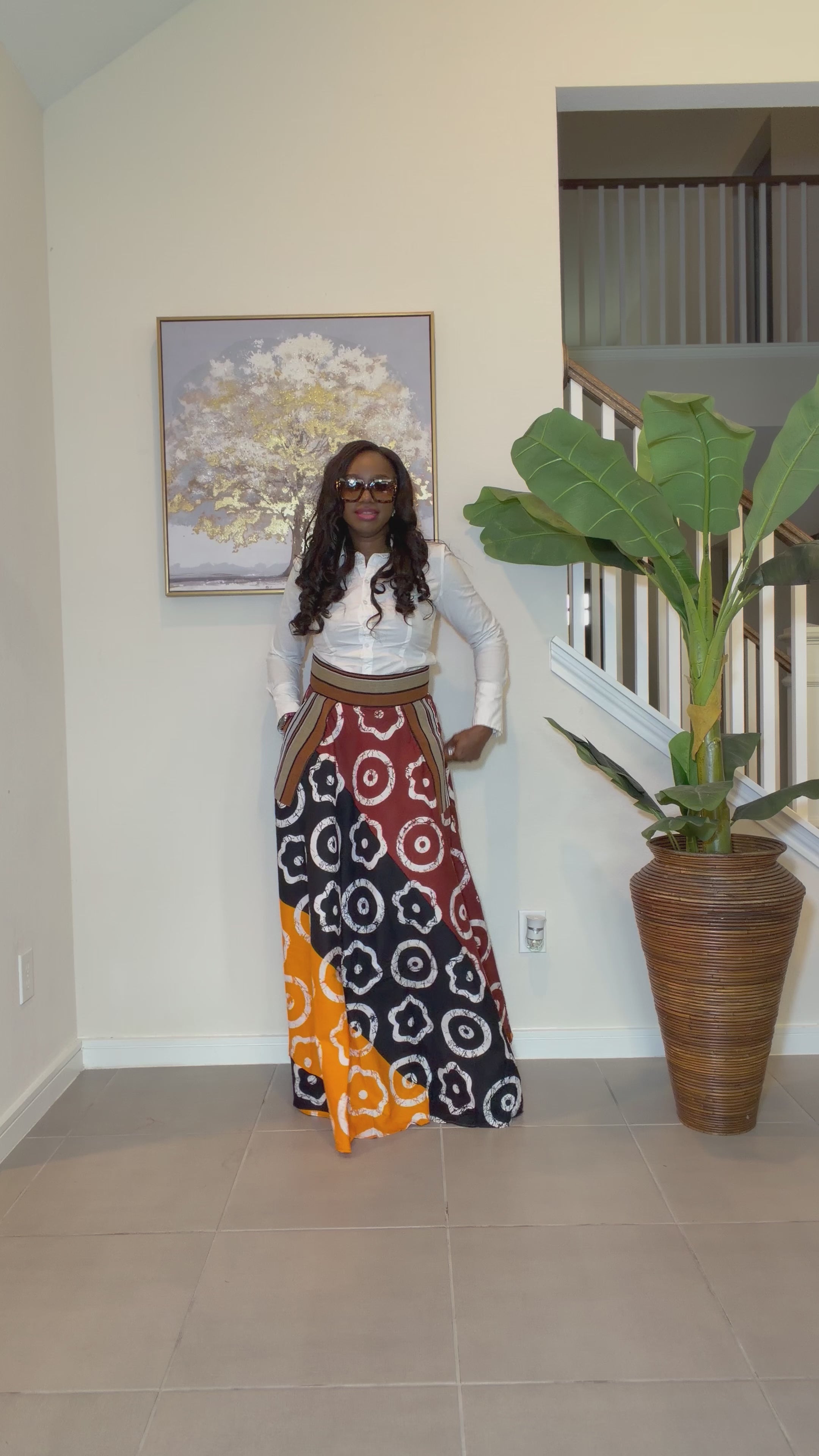African Ankara Maxi Skirt, High Waist Skirt with Aso Oke Pockets
