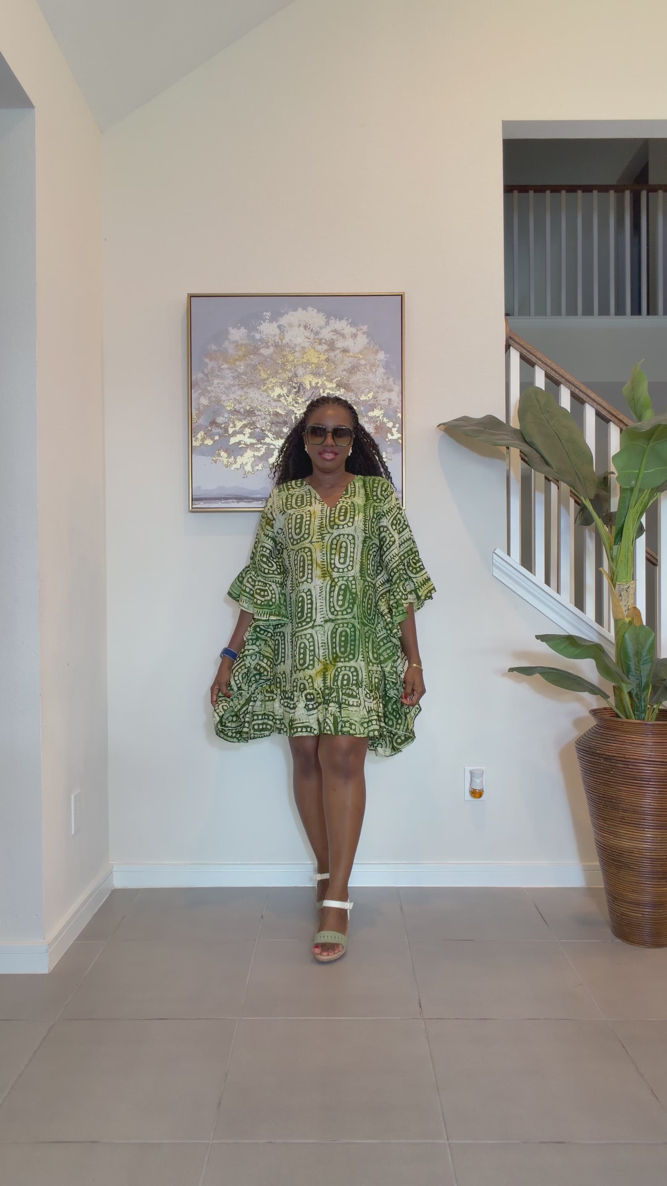 Olive Green Adire Crepe Dress Mini Dress.