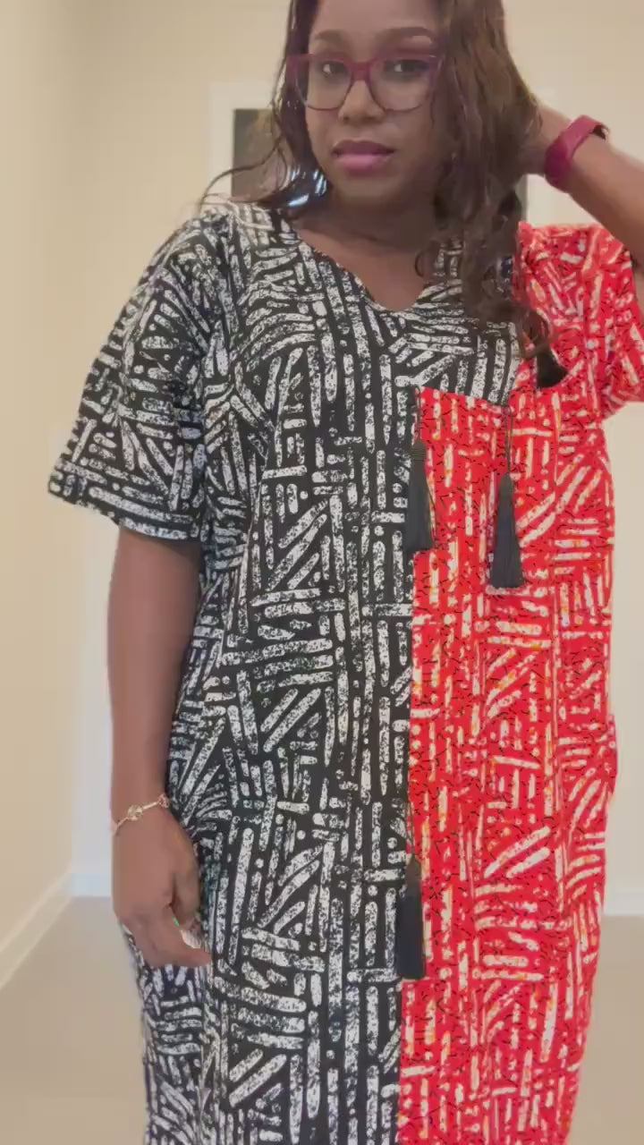 Two-Tone Ankara Dress: African Print Tassel Dress