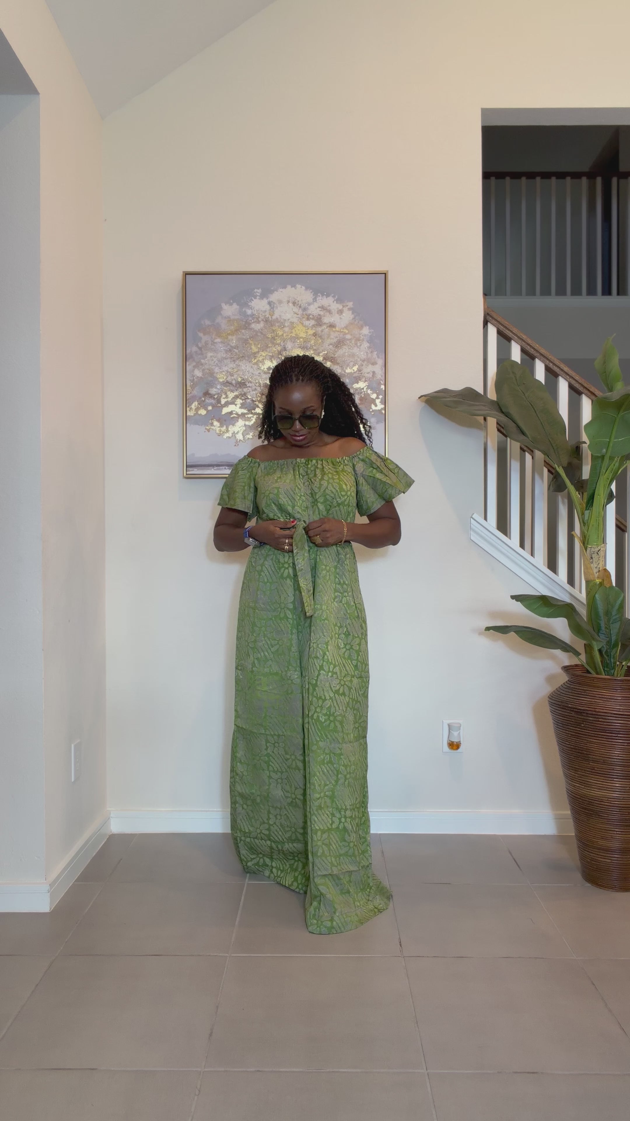 Adire Jumpsuit - African Print Off-the-Shoulder Wide Leg Romper