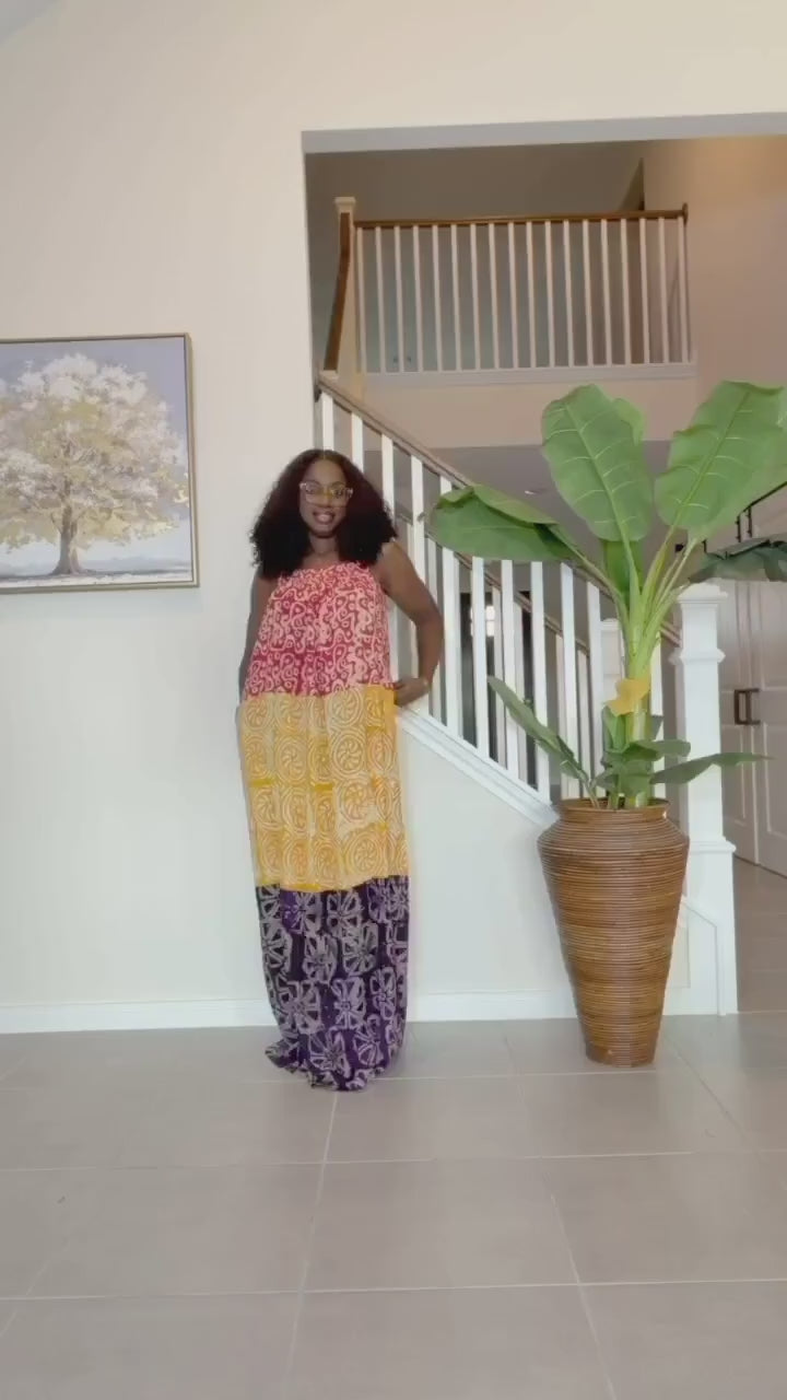 Handmade Adire Maxi Dress: African Print Sleeveless Boho Summer Style