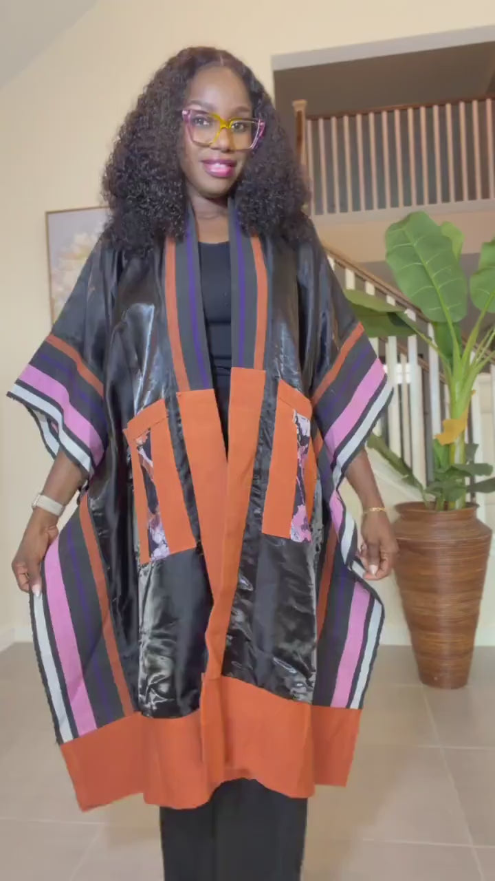 Handmade African Adire Aso Oke Kimono | Boho Festival Jacket