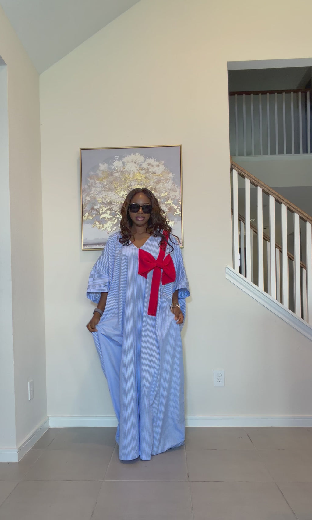 Striped Bubu Maxi Gown with Statement Bow