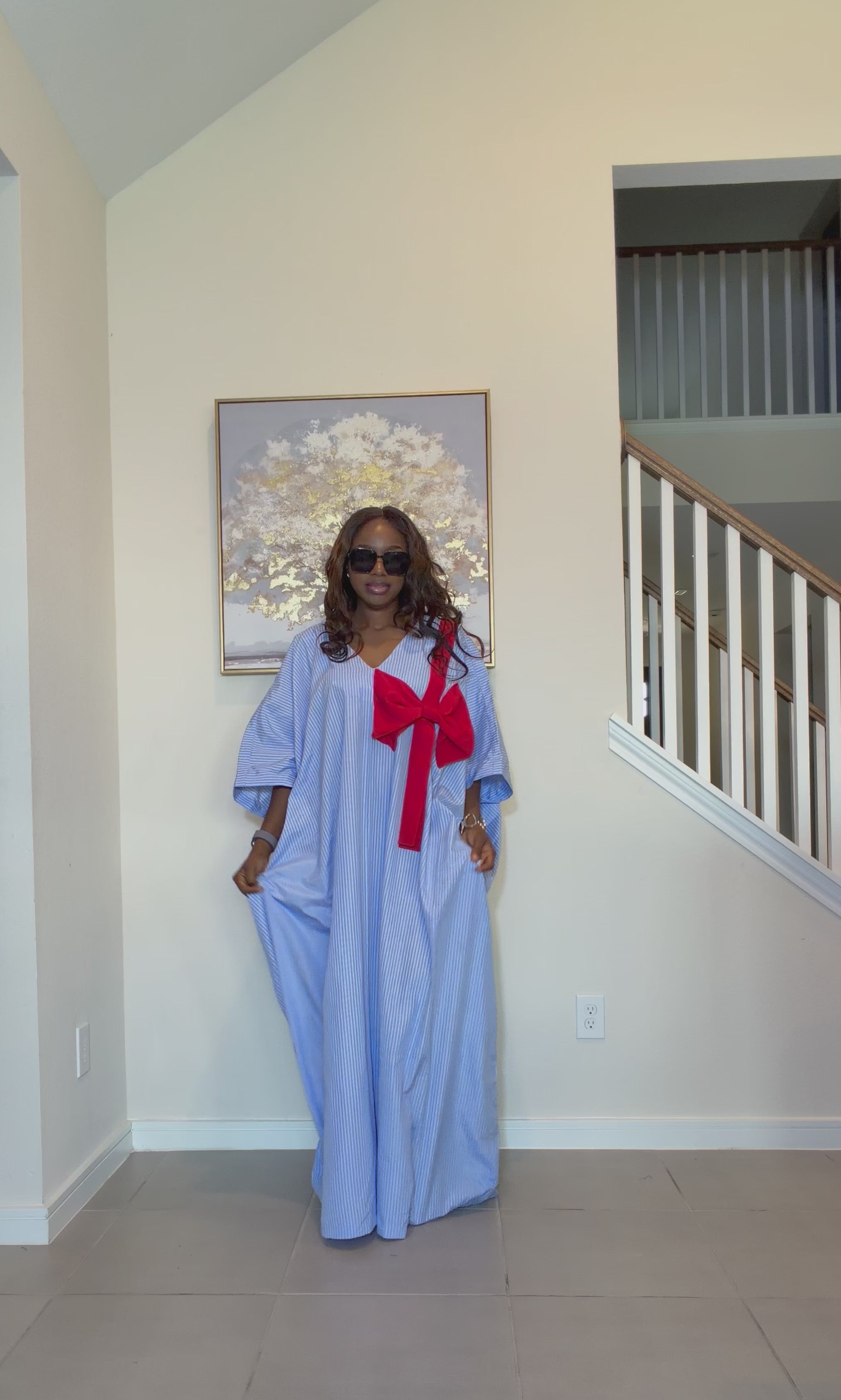 Striped Bubu Maxi Gown with Statement Bow