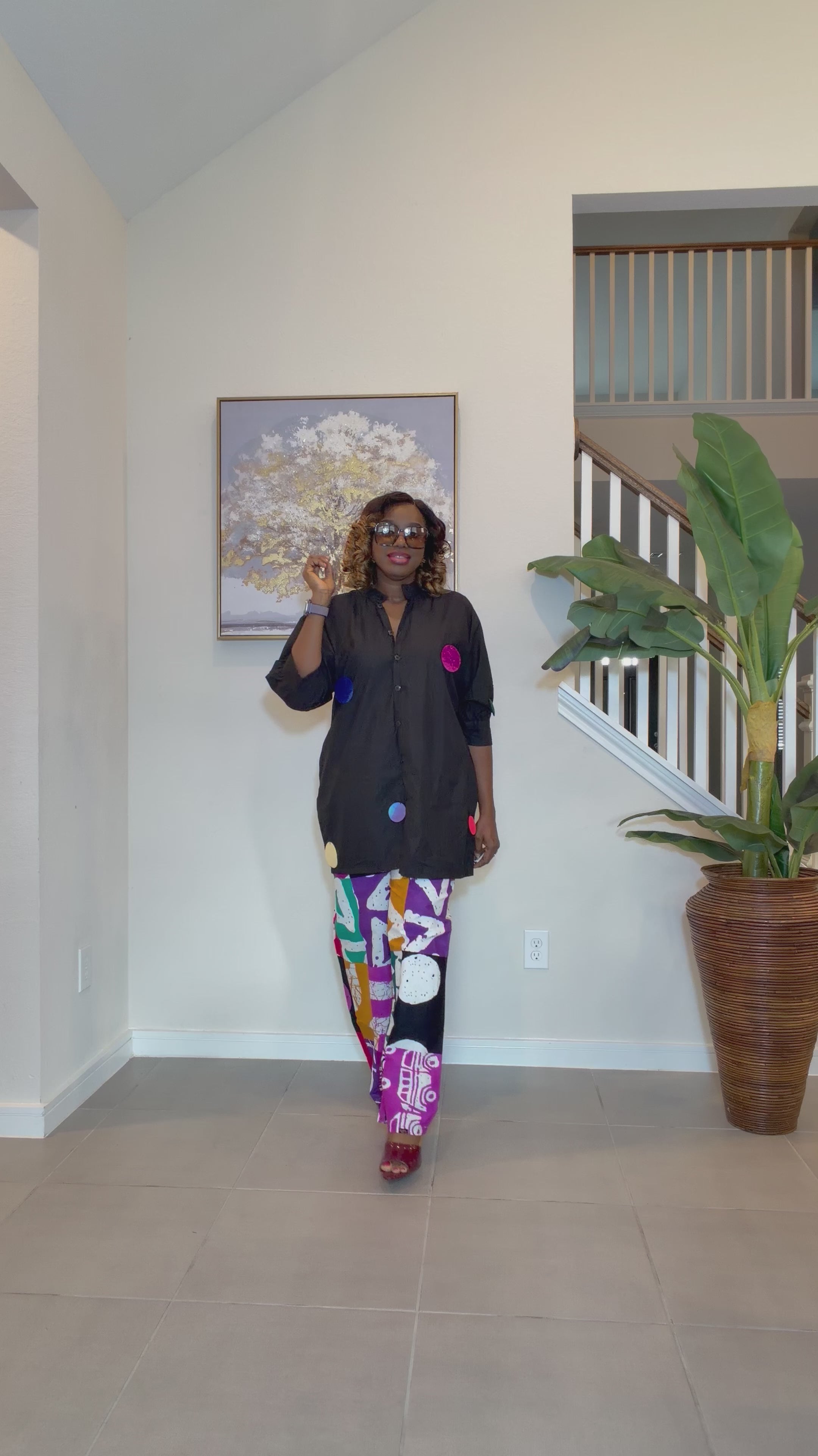 Ankara Two‑Piece Set, Colorful Print Pants, Handmade African Wear