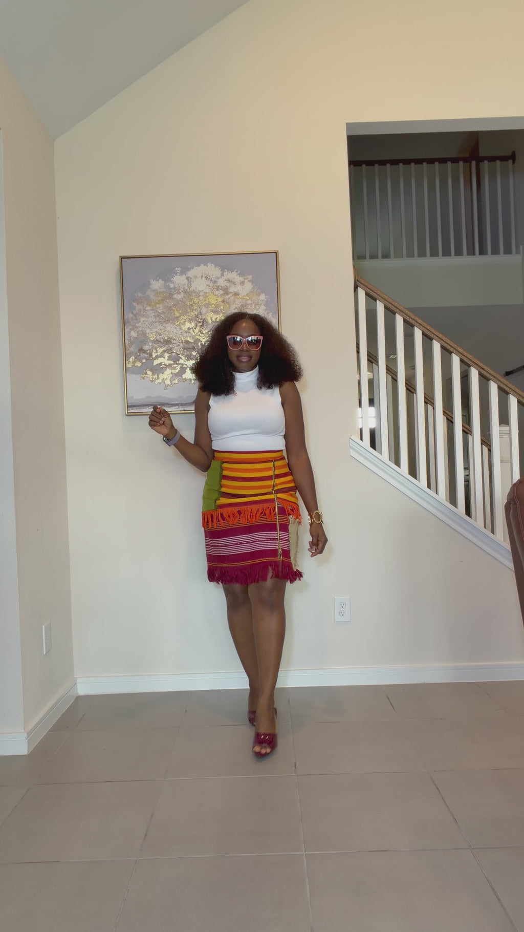 Colorful African Aso Oke Fringe Skirt, Handmade Aso Oke Patchwork Skirt