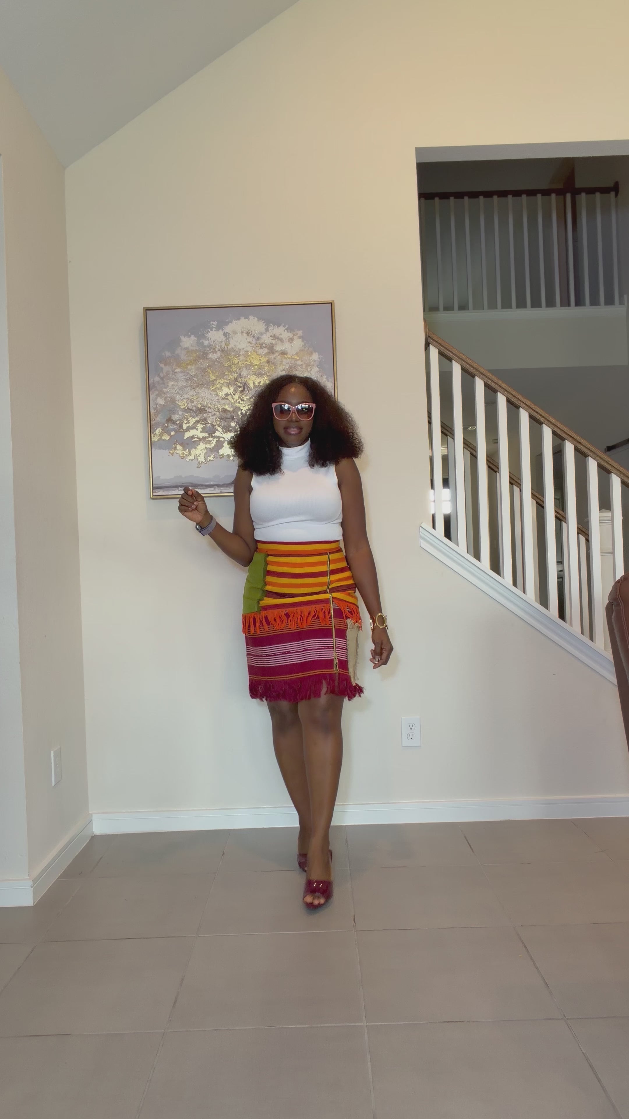 Colorful African Aso Oke Fringe Skirt, Handmade Aso Oke Patchwork Skirt