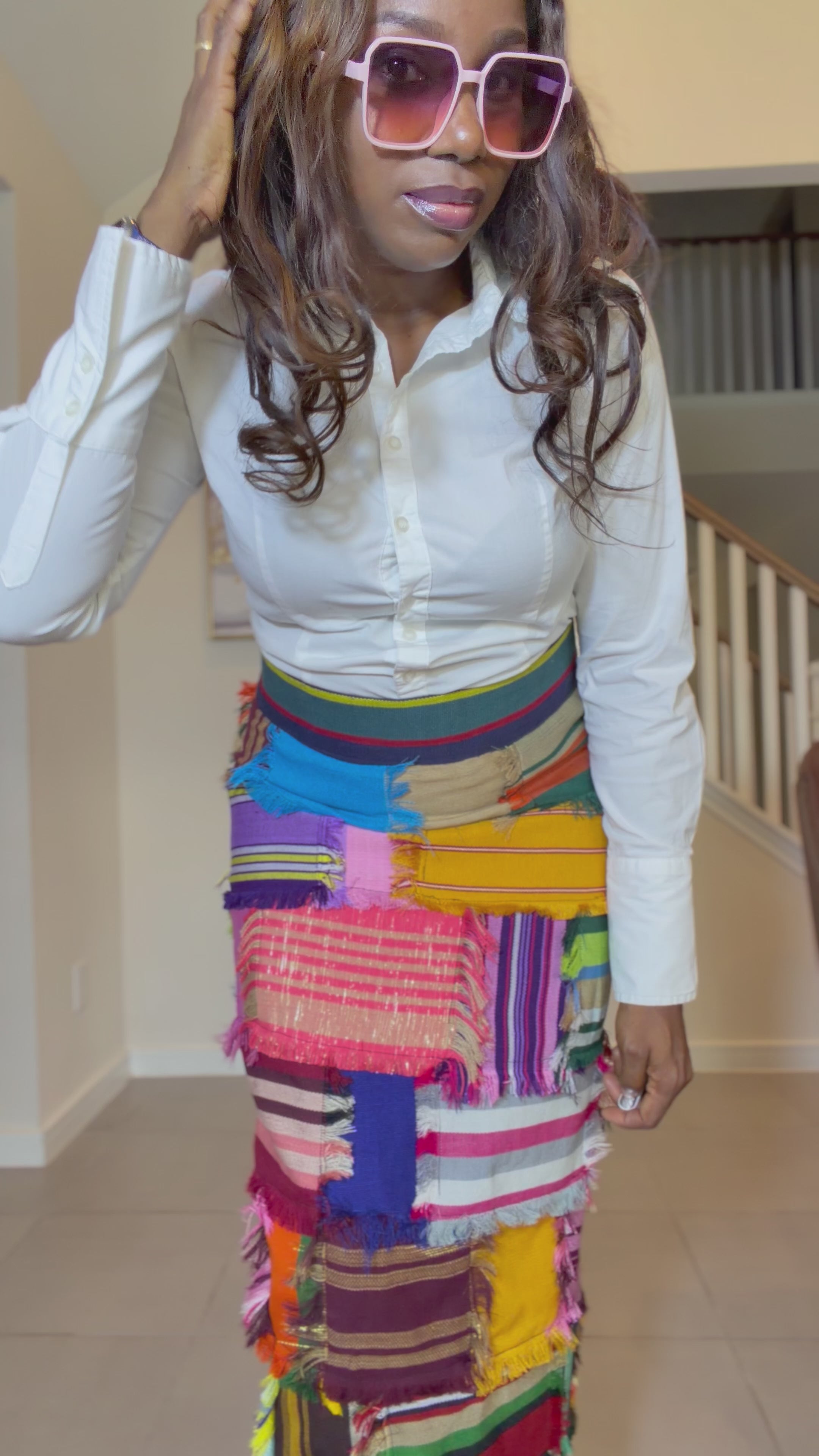 Handmade Aso Oke Patchwork Maxi Skirt