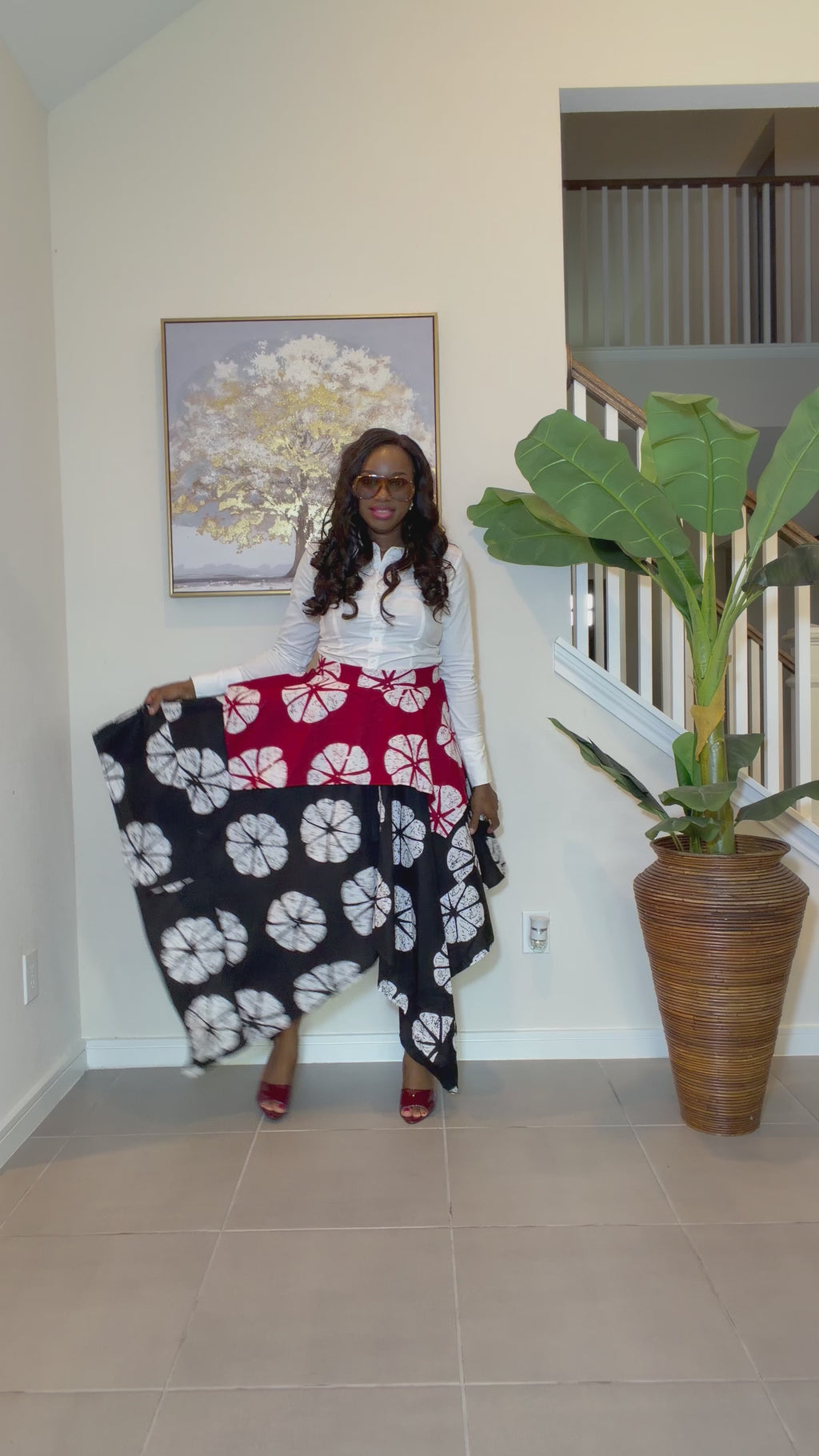 African Ankara Print Handkerchief Skirt, Asymmetric High-Low Print Skirt