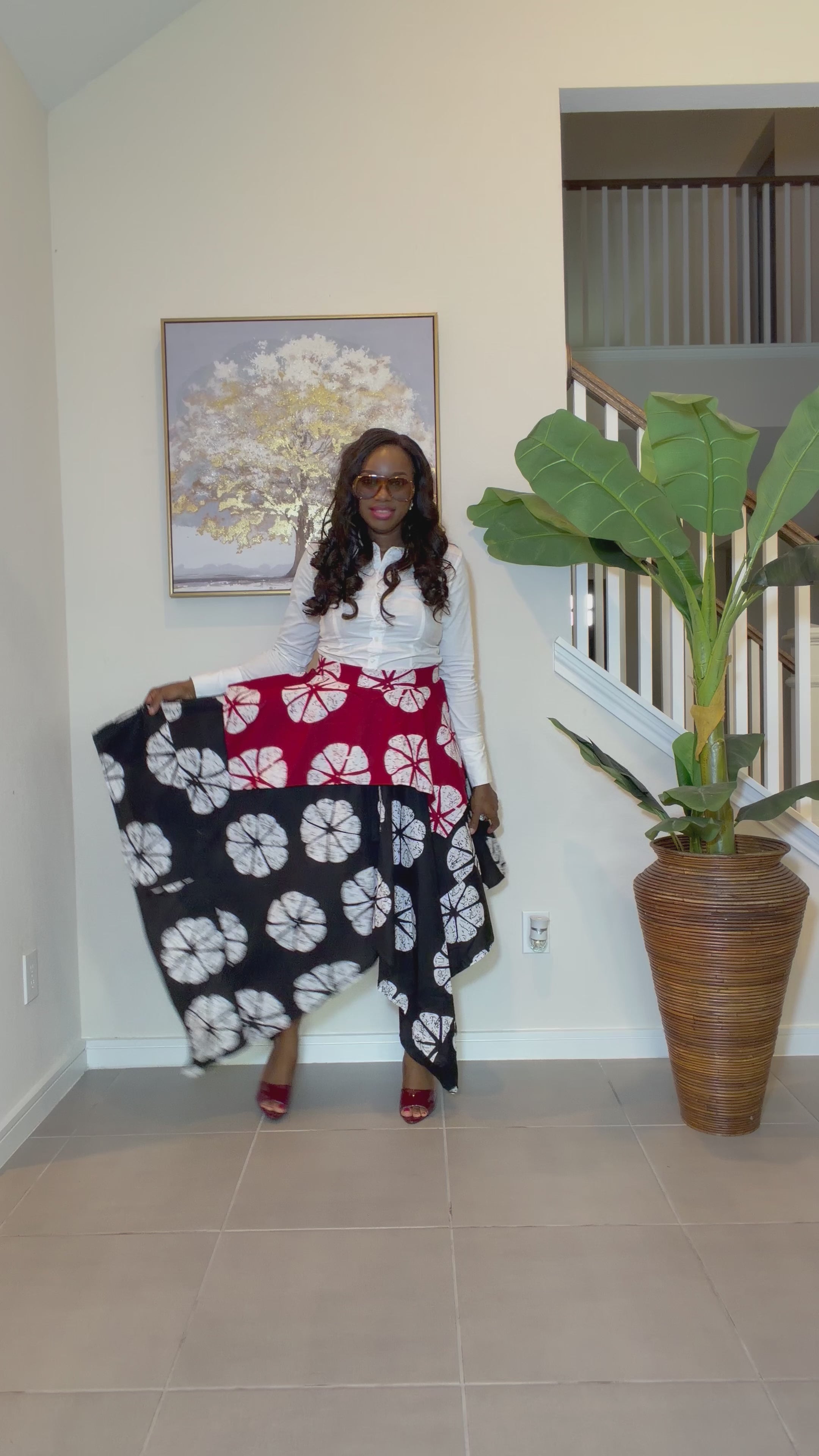 African Ankara Print Handkerchief Skirt, Asymmetric High-Low Print Skirt