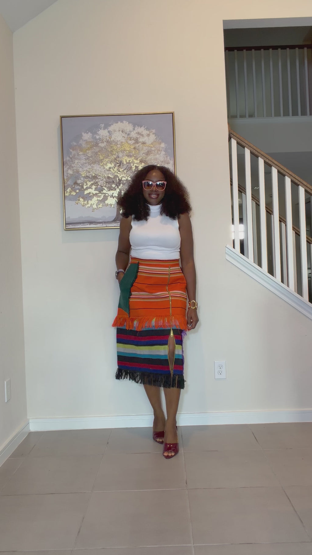 Colorful African Aso Oke Fringe Skirt, Handmade Aso Oke Patchwork Skirt