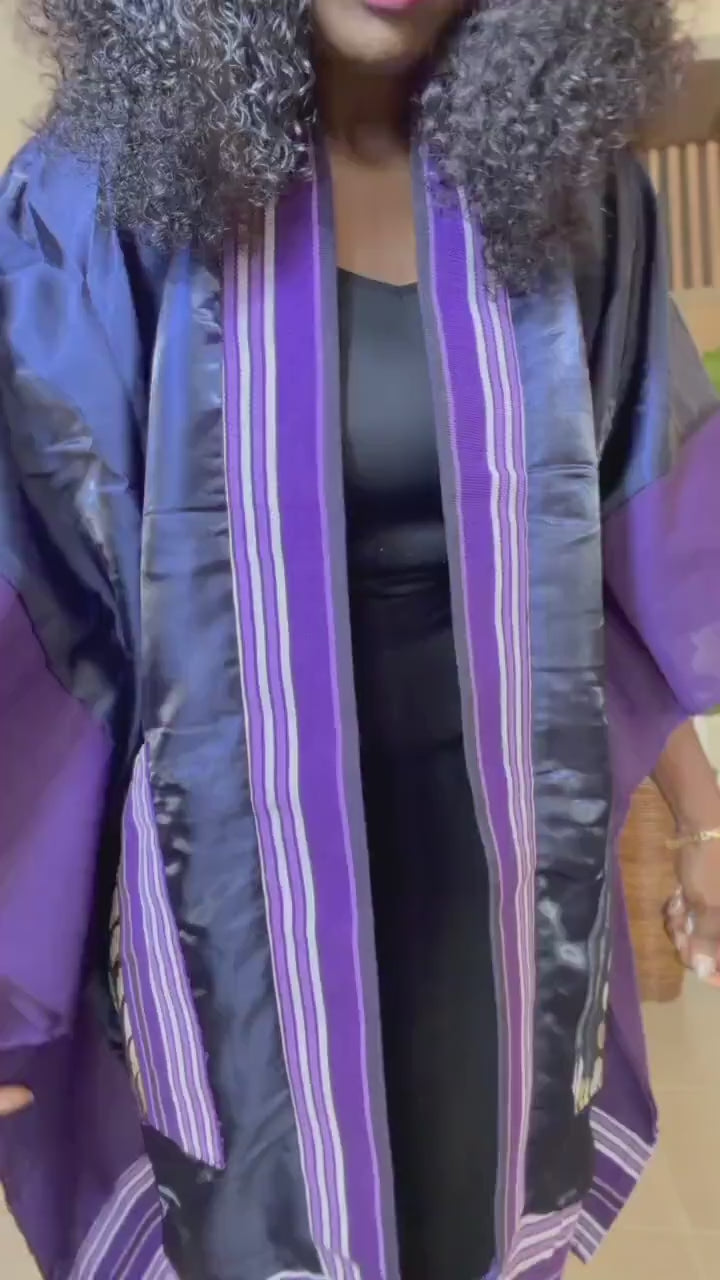 Handmade African Print Kimono: Adire Aso Oke Robe