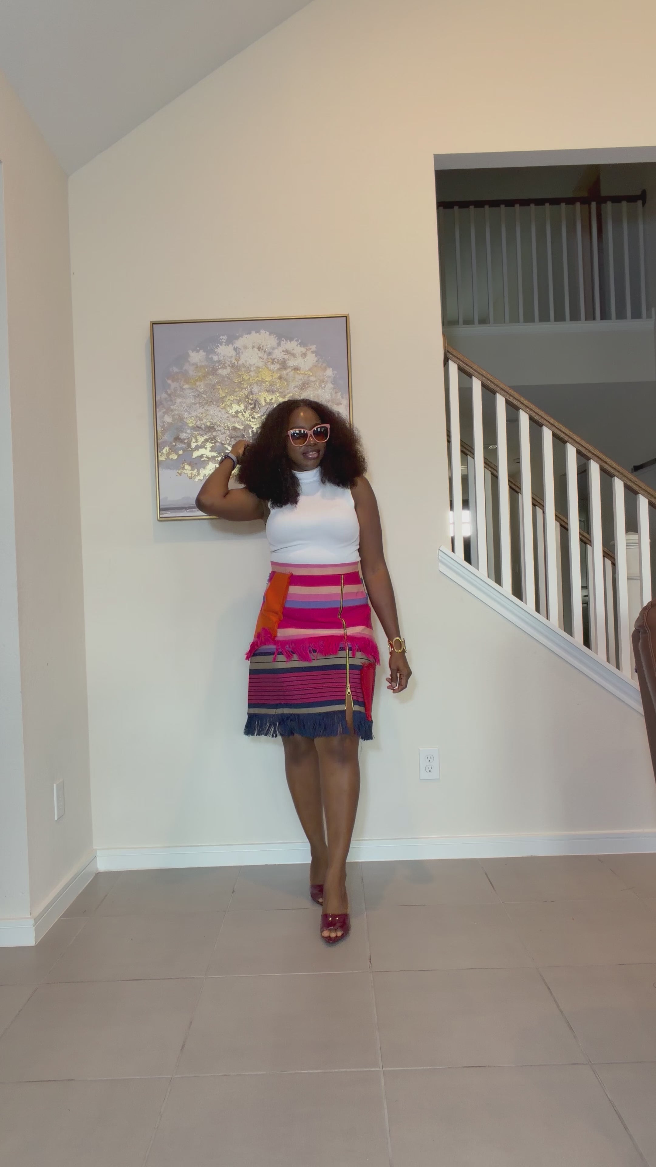 Colorful African Aso Oke Fringe Skirt, Handmade Aso Oke Patchwork Skirt