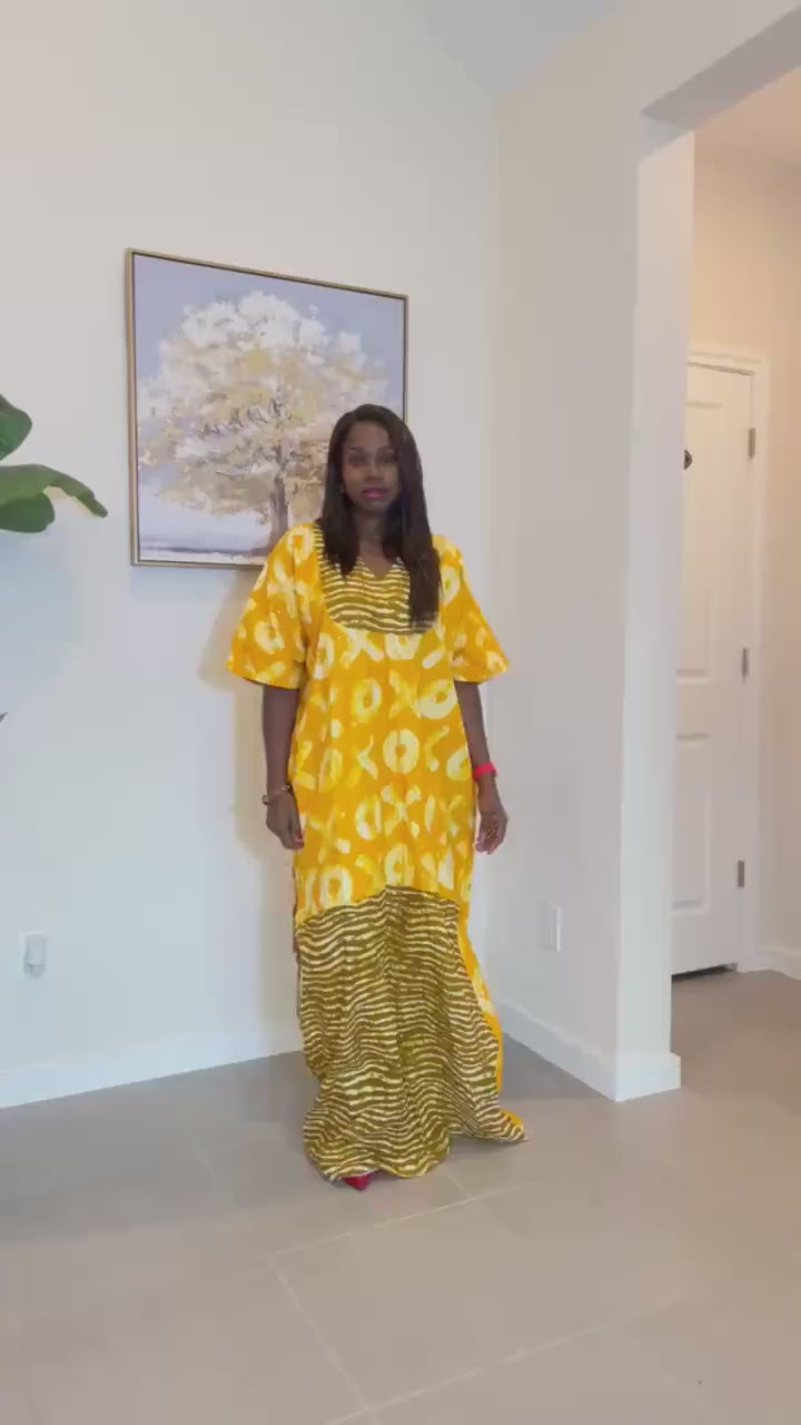 Handmade Yellow Ankara Boubou Dress: African Kaftan Gown