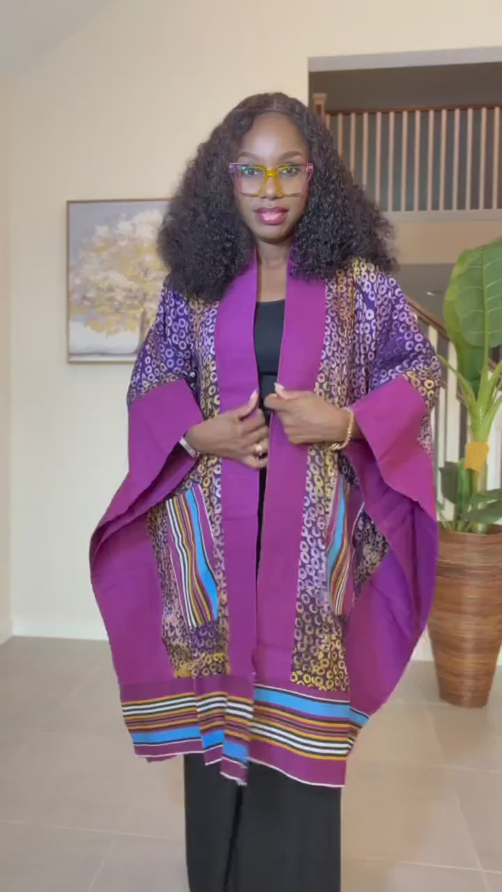 Handmade African Adire Aso Oke Kimono: Boho Print Robe