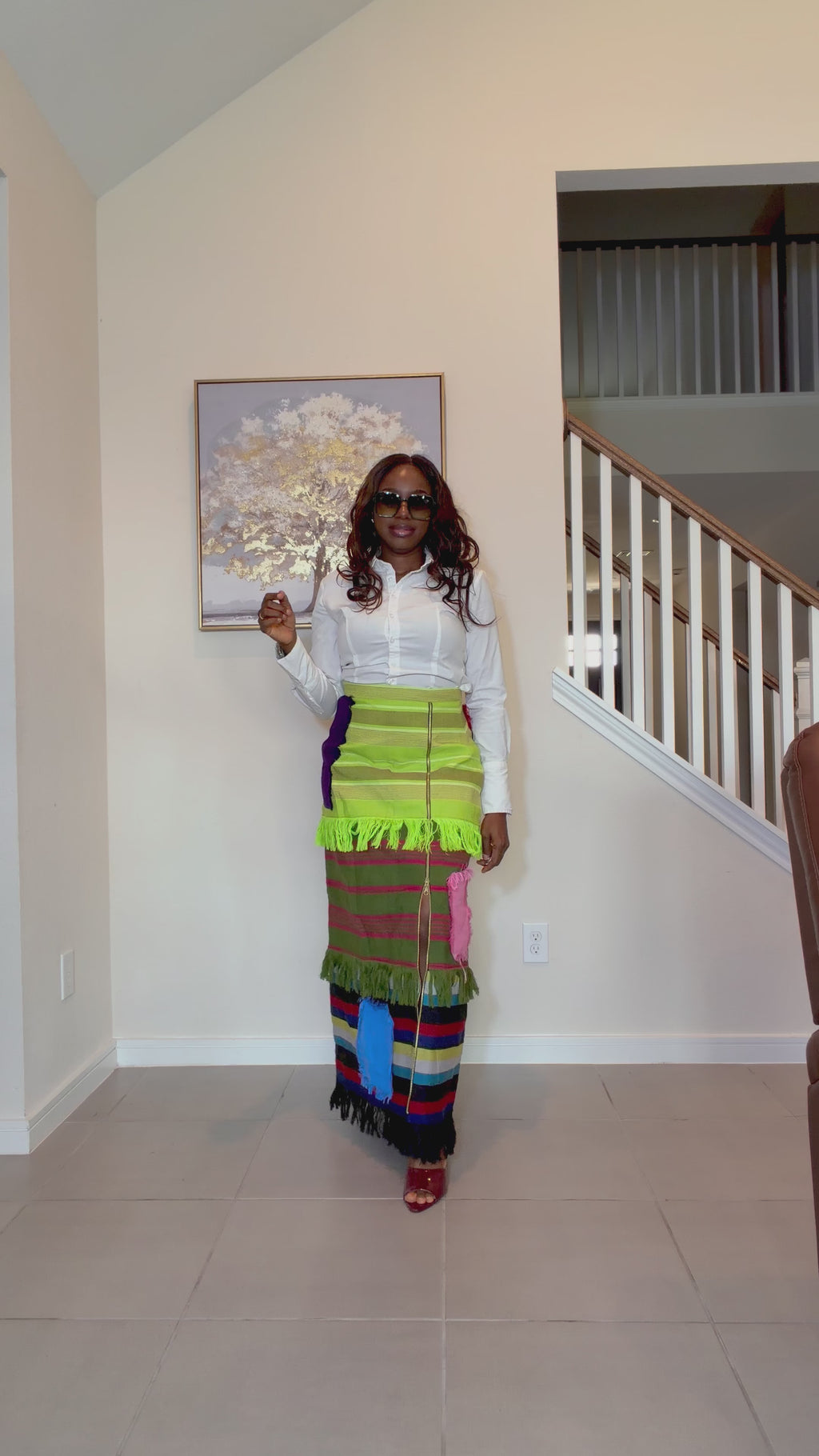 Colorful African Aso Oke Fringe Skirt, Handmade Aso Oke Patchwork Skirt