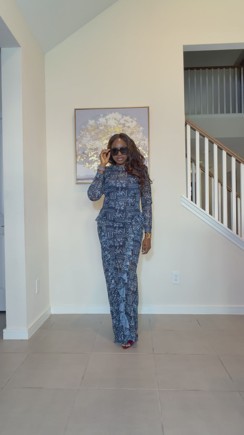 Elegant Indigo Mesh Long Dress