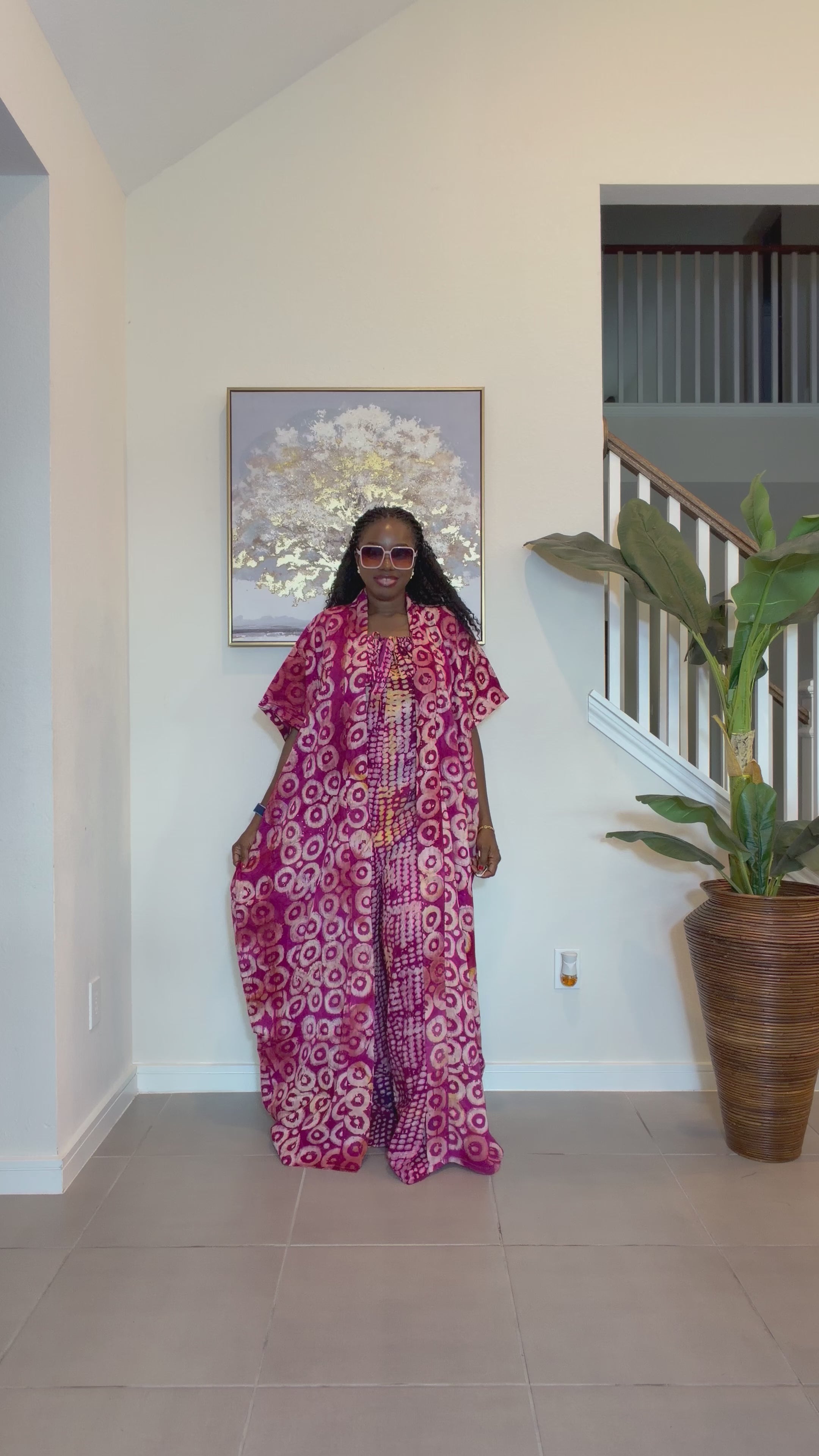 2-Piece Adire Crepe Jumpsuit and Kimono Set