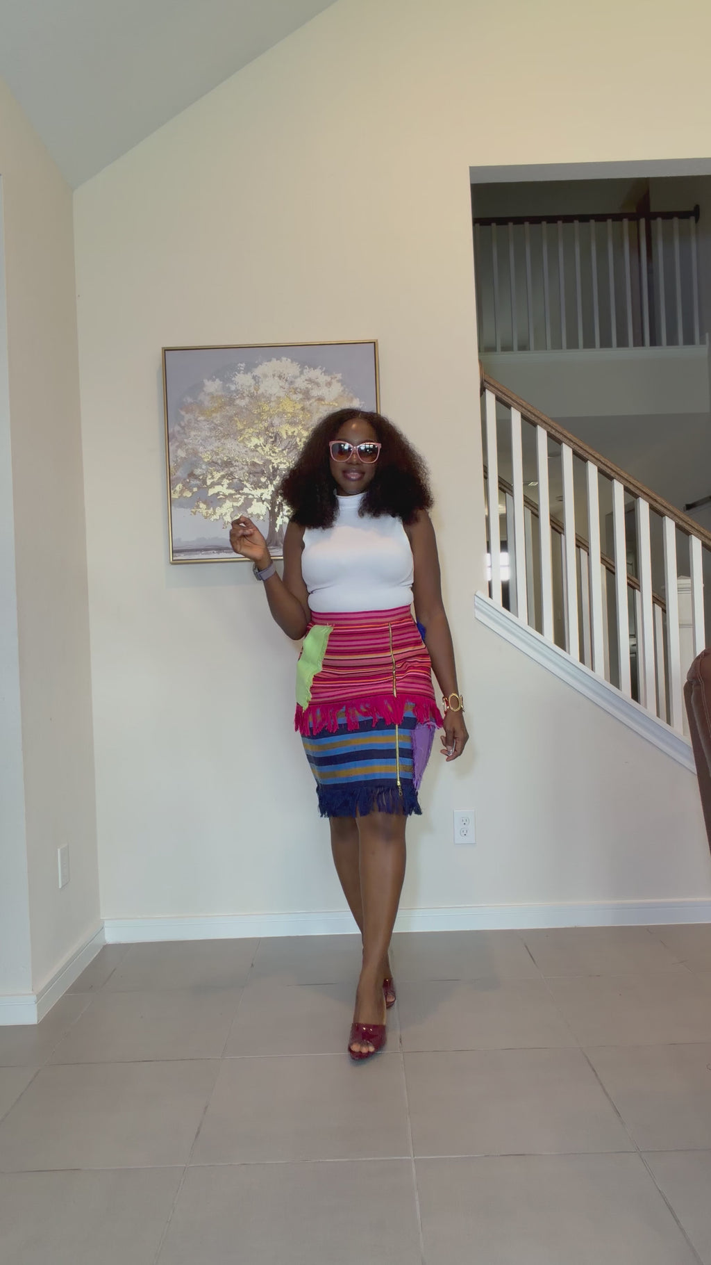 Colorful African Aso Oke Fringe Skirt, Handmade Aso Oke Patchwork Skirt