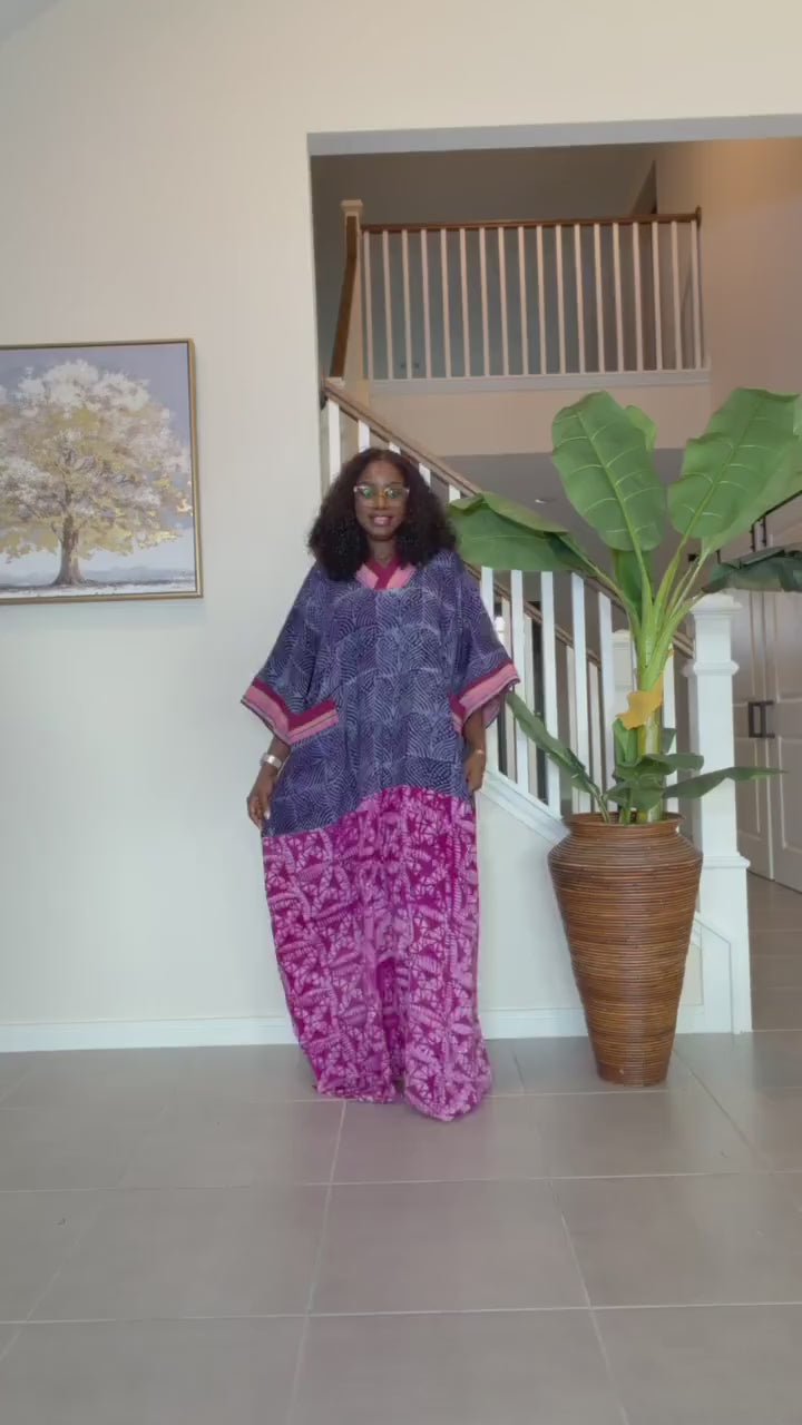 Handmade Adire Maxi Dress, Nigerian Tie Dye Kaftan, Boho African Clothing