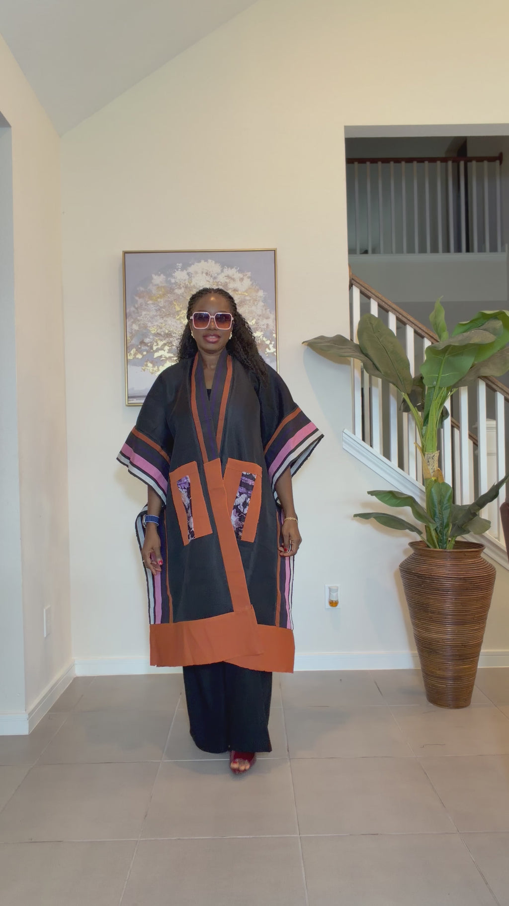 Handmade African Print Kimono: Adire Aso Oke Robe