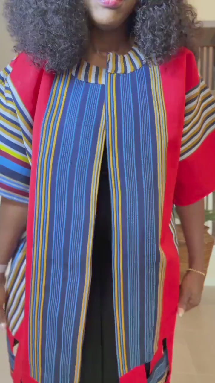 Handwoven Aso Oke Kimono Jacket | Nigerian Yoruba Fabric, Boho Coat