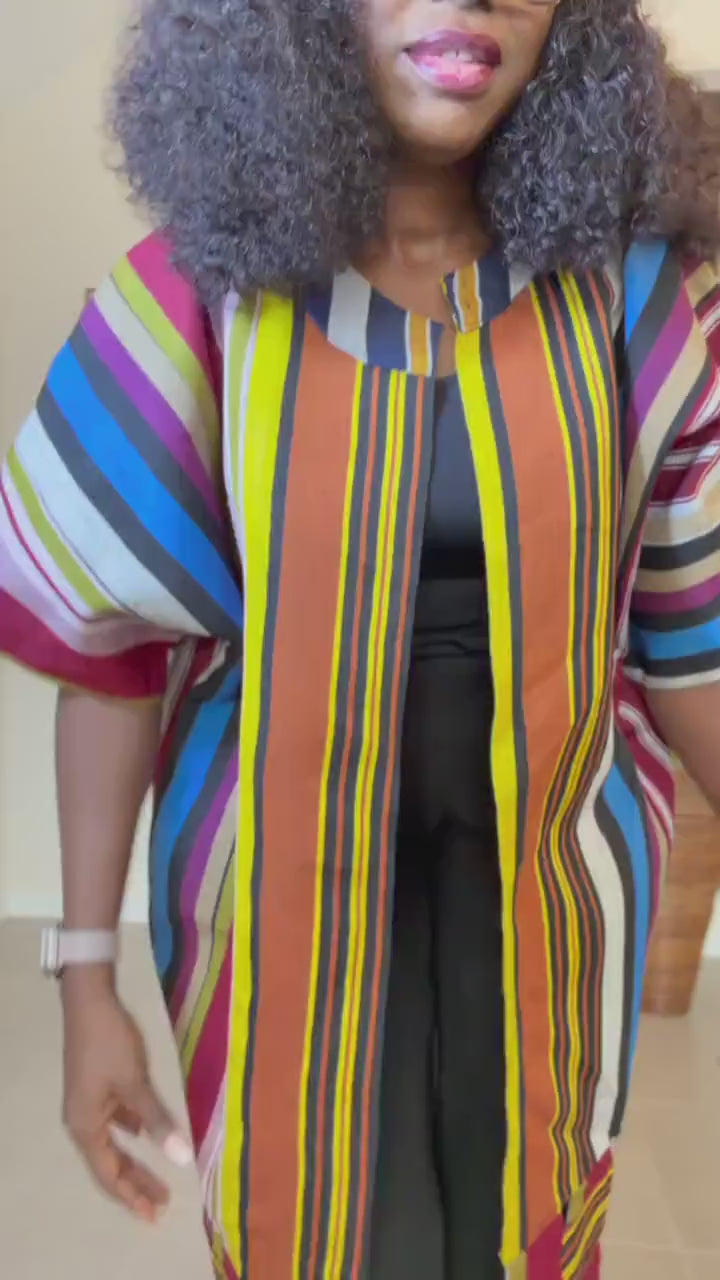 Handwoven Aso Oke Kimono Jacket | Nigerian Yoruba Fabric, Boho Coat
