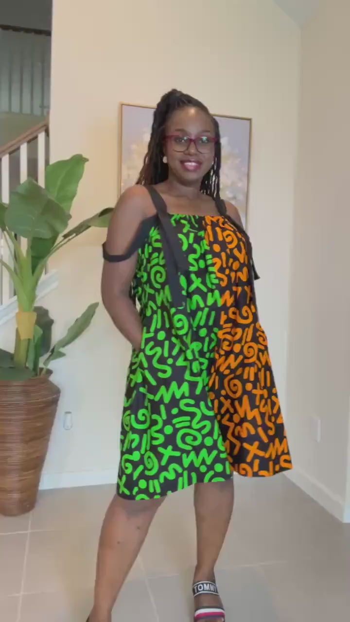 Handmade Ankara Romper: Orange & Green African Print Summer Playsuit